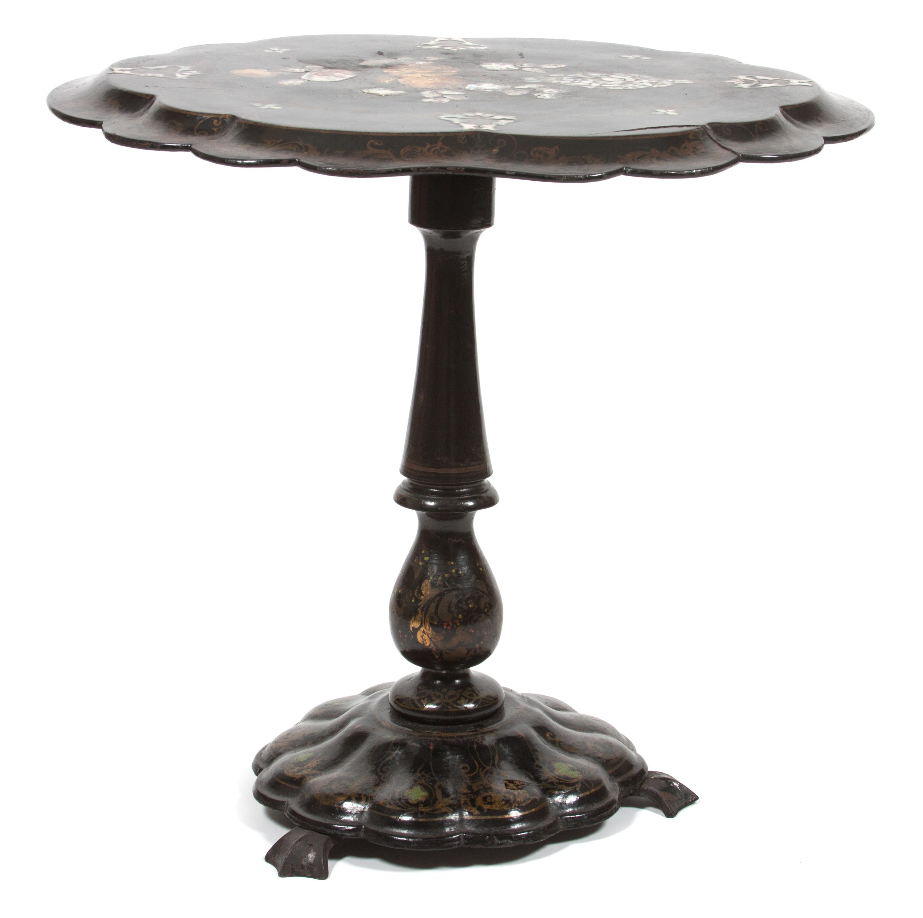 A Victorian Mother-of-Pearl Inset Papier Mache Table Height 27 x width 30 x depth 24 inches. — 19TH CENTURY