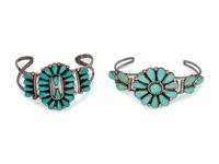 A Collection of Silver and Turquoise Cuff Bracelets,