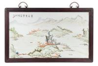 A Set of Four Chinese Porcelain Plaques Height 16 1/2 x width 29 inches.
