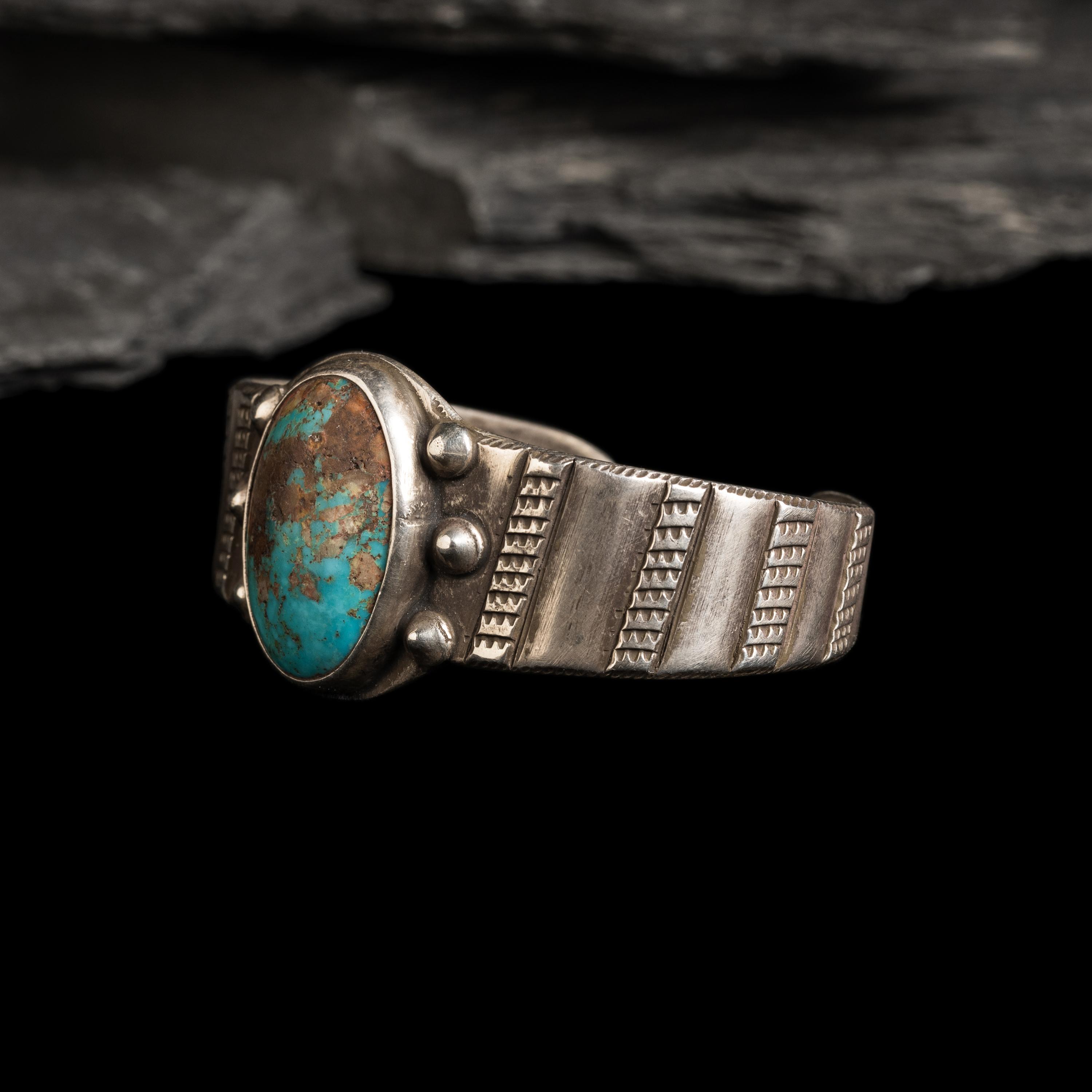 Navajo Ingot and Turquoise Cuff Bracelet
