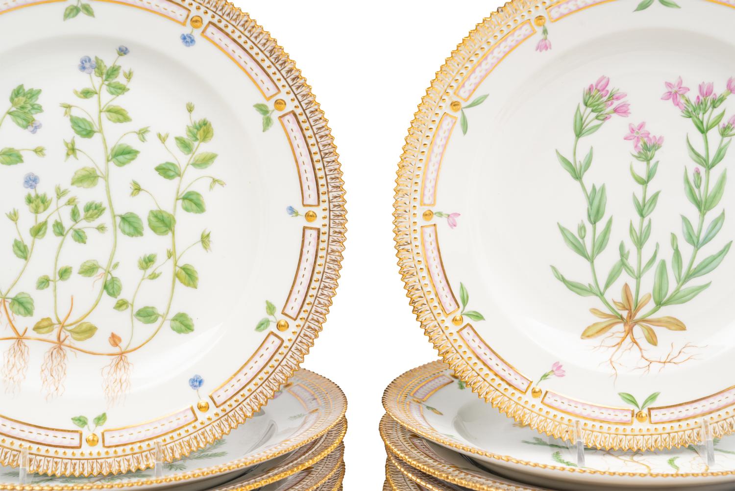 A Set of Twelve Royal Copenhagen Flora Danica Dinner Plates