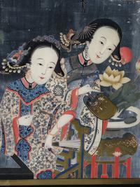 A Pair of Chinese Reverse Painted Mirror Panels