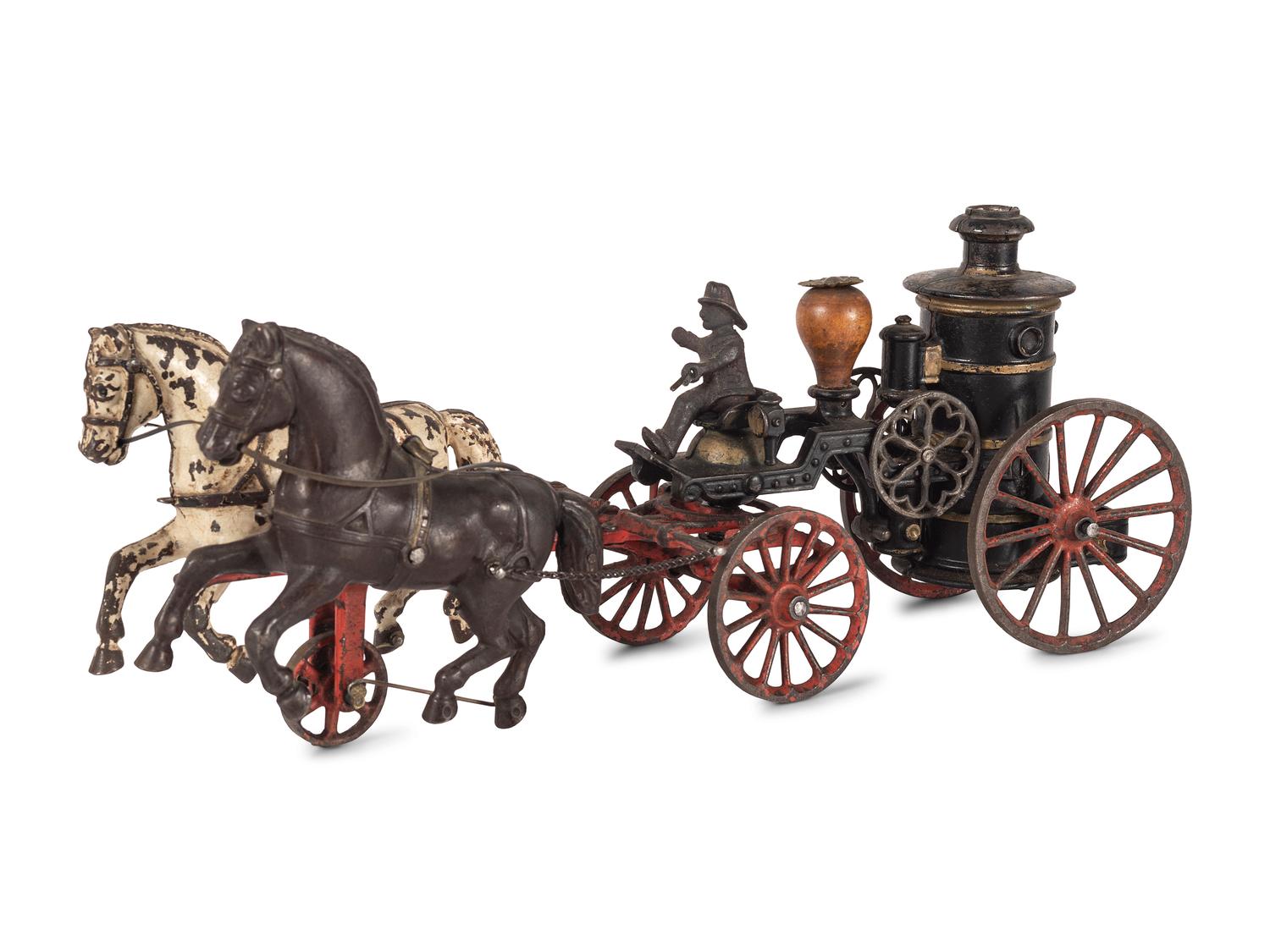Two Cast Iron Horse Drawn Fire Wagons