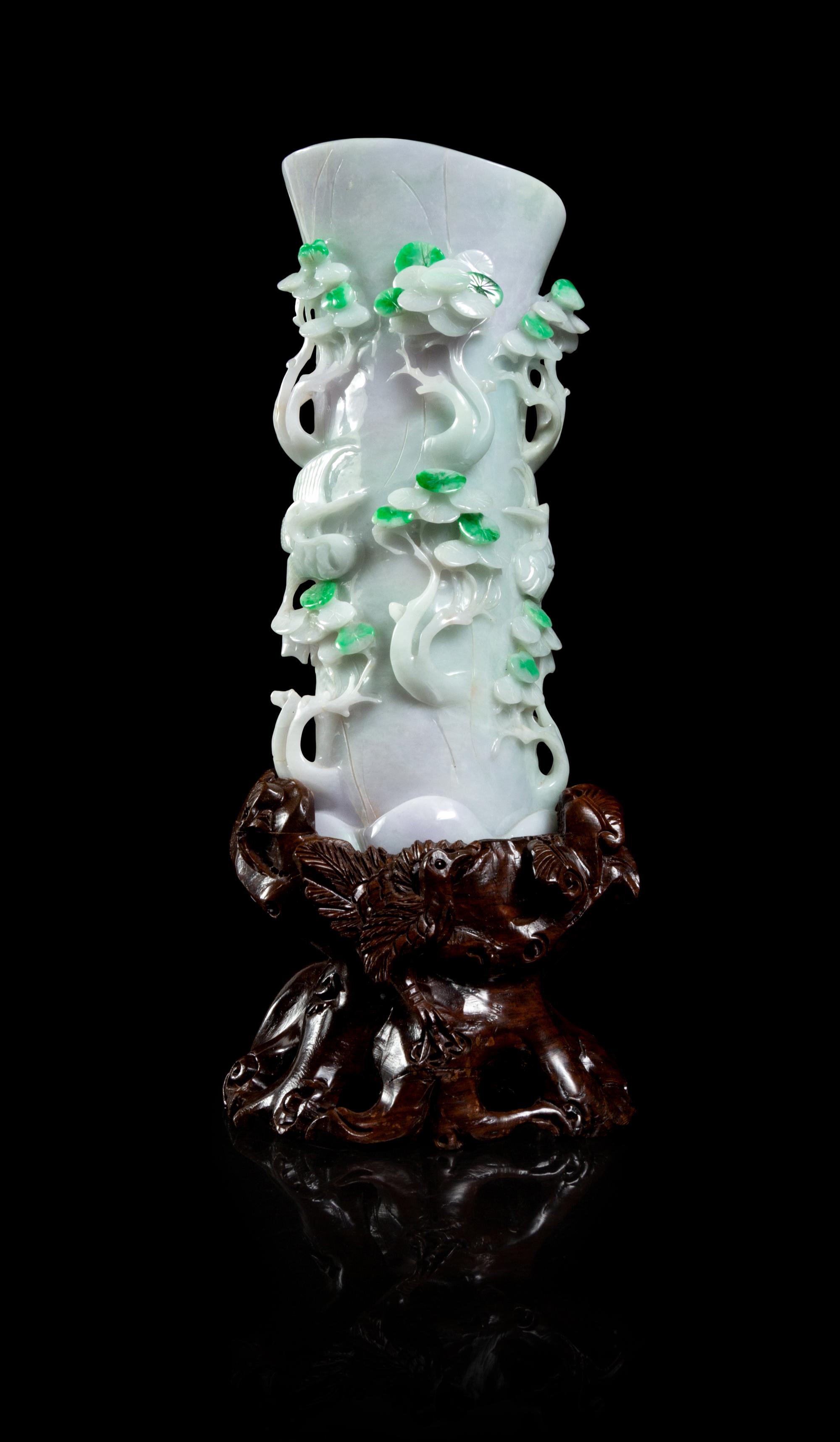 An Apple Green and Celadon Jadeite Flower Vase