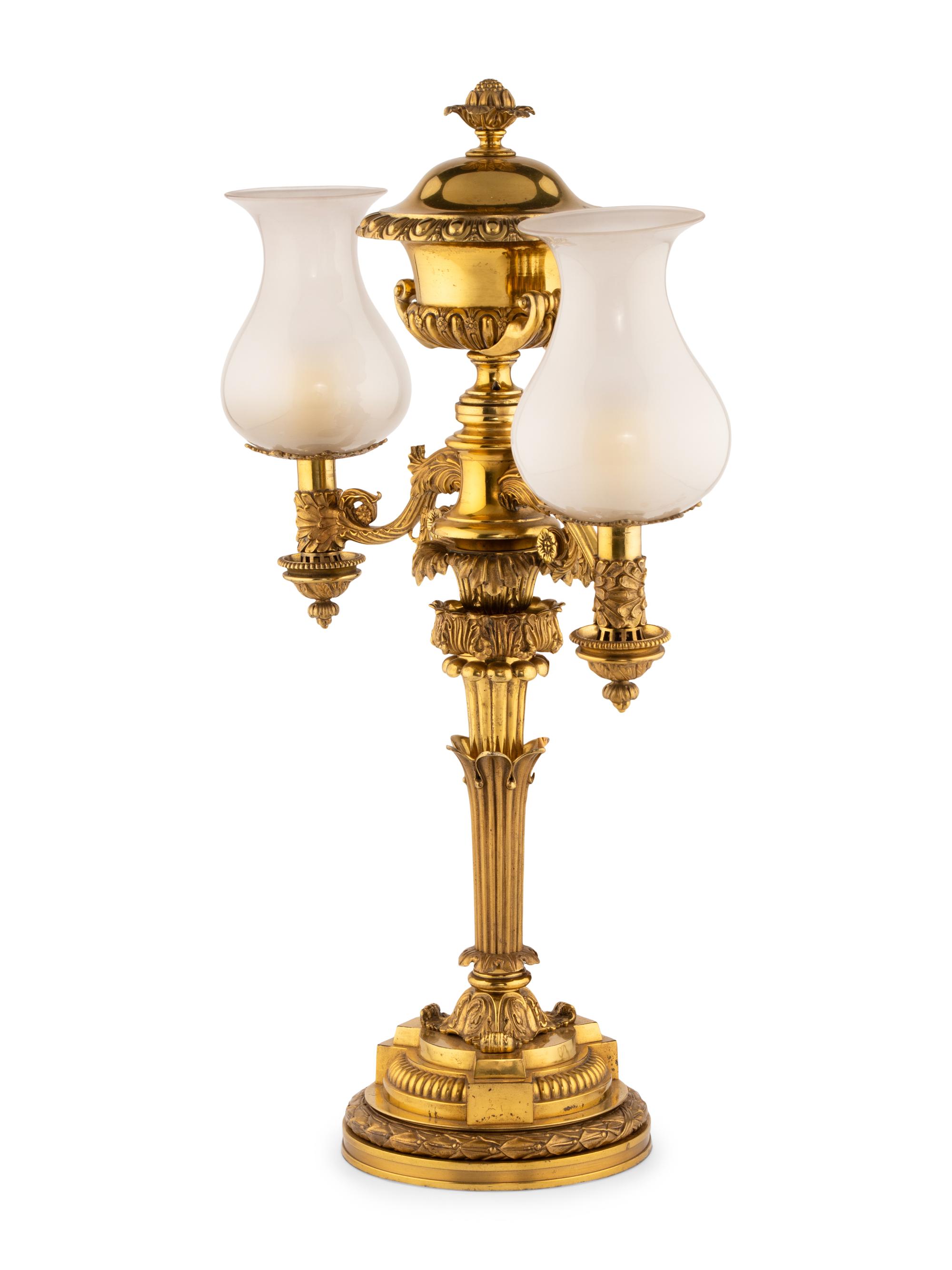 A Pair of George IV Gilt Bronze Colza Lamps