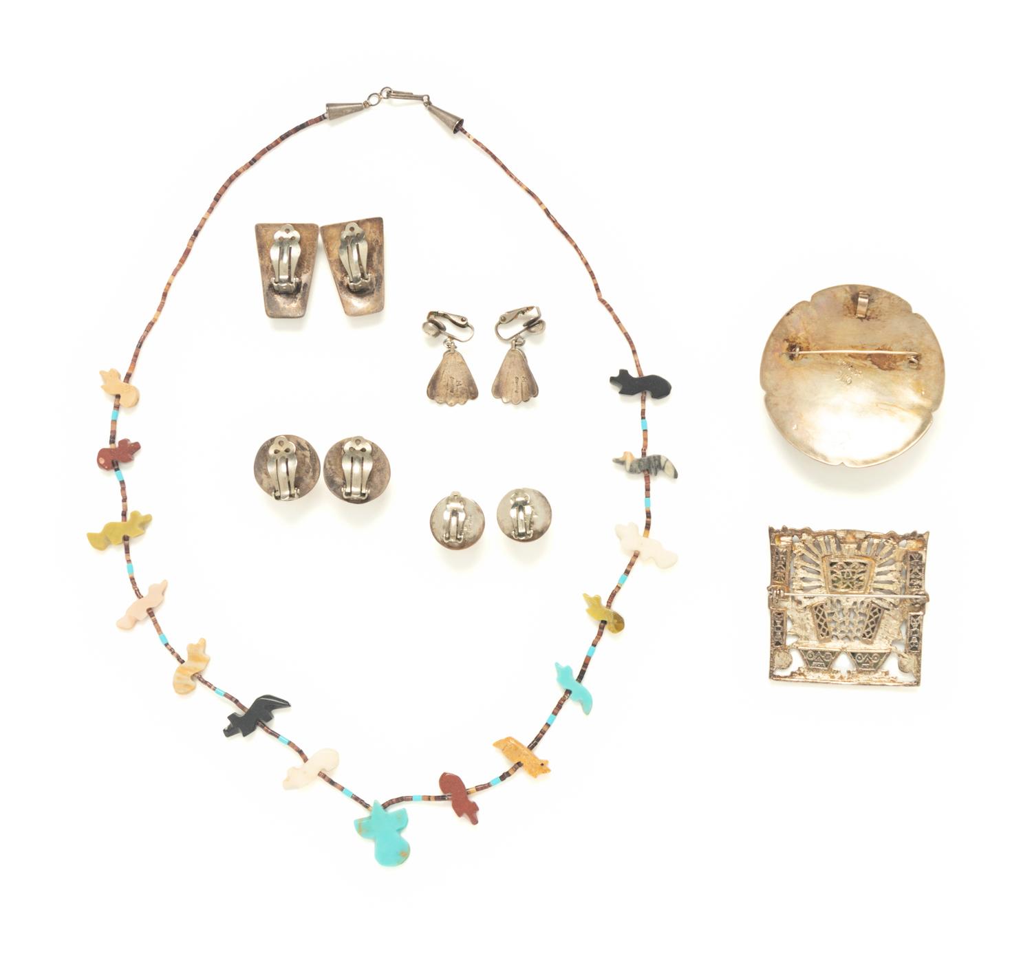 COLLECTION OF SILVER AND HARDSTONE JEWLERY