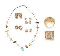 COLLECTION OF SILVER AND HARDSTONE JEWLERY