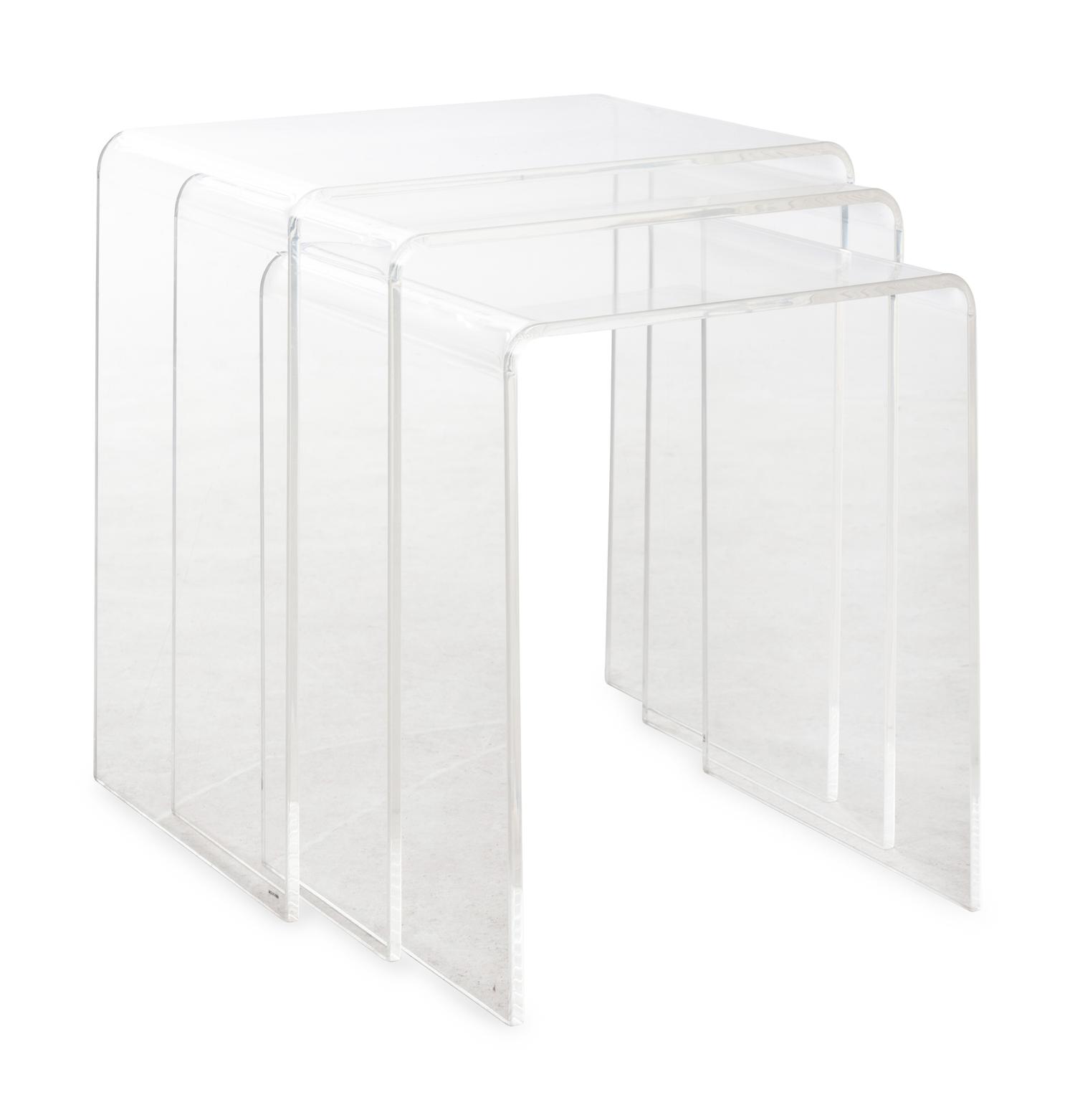A Set of Three Contemporary Acrylic Nesting Tables and a Pair of Similar Side Chairs
