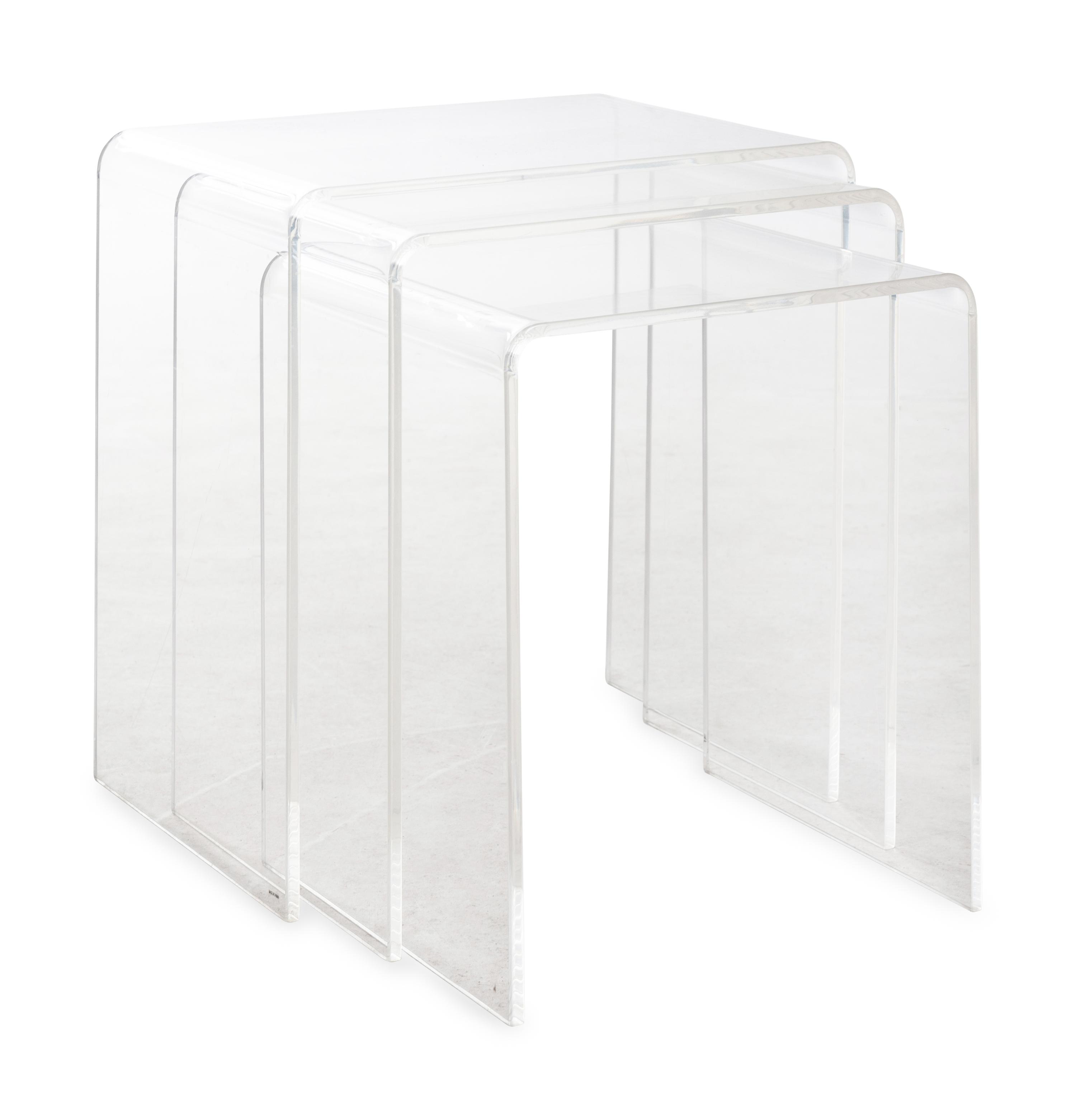 A Set of Three Contemporary Acrylic Nesting Tables and a Pair of Similar Side Chairs