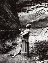 A group of four photographs ( Untitled (exterior wall) , 1960 (printed 1984); Georgia O'Keeffe in Twilight Canyon , 1964 (printed 1984); Untitled (Post Office, Abiquiu, NM), 1960 (printed 1984); O'Keeffe Sketching in Glen Canyon , 1961 (printed 1985)