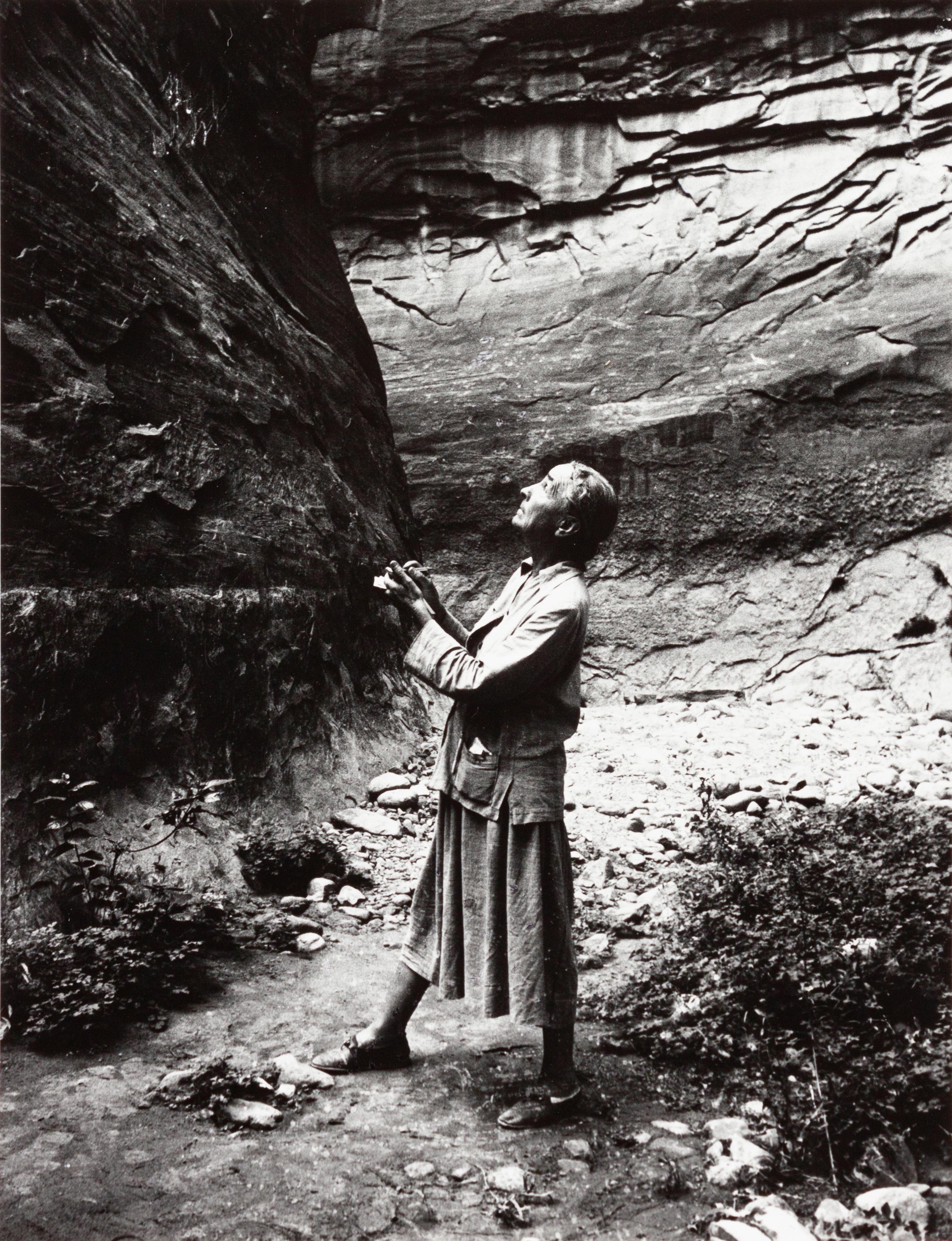 A group of four photographs ( Untitled (exterior wall) , 1960 (printed 1984); Georgia O'Keeffe in Twilight Canyon , 1964 (printed 1984); Untitled (Post Office, Abiquiu, NM), 1960 (printed 1984); O'Keeffe Sketching in Glen Canyon , 1961 (printed 1985)