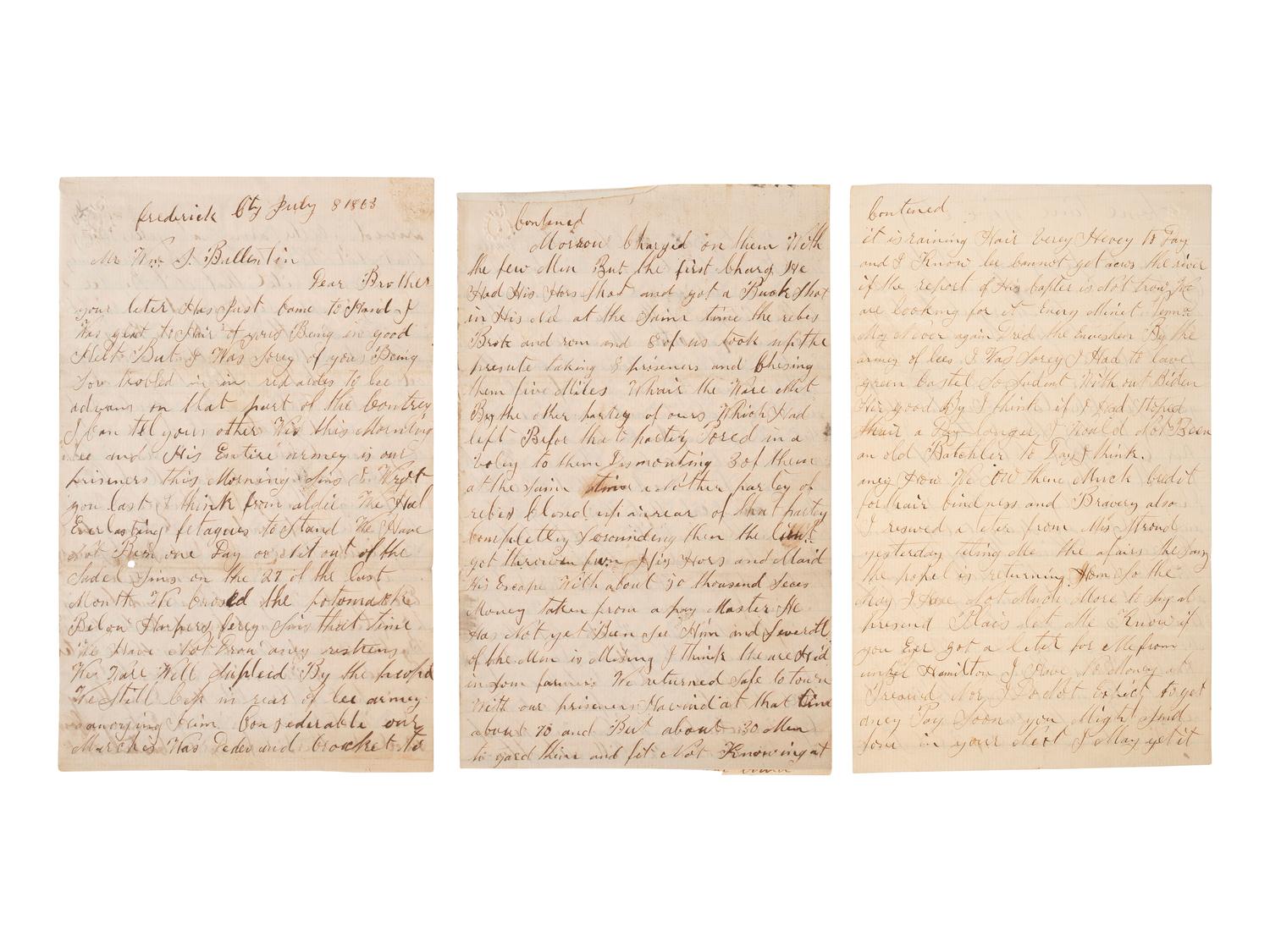 [CIVIL WAR]. Manuscript archive of Sergeant Hamilton Ballentine (1833-1920), Co. K, 6th Pennsylvania Cavalry, "Rush's Lancers," featuring battle content from key engagements and descriptions of "Sheridan's Raiders."