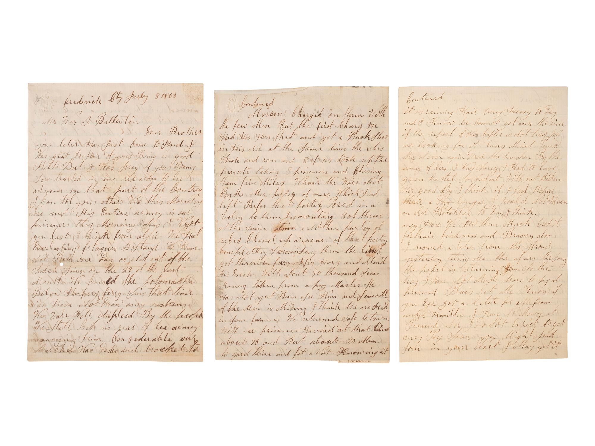 [CIVIL WAR]. Manuscript archive of Sergeant Hamilton Ballentine (1833-1920), Co. K, 6th Pennsylvania Cavalry, "Rush's Lancers," featuring battle content from key engagements and descriptions of "Sheridan's Raiders."