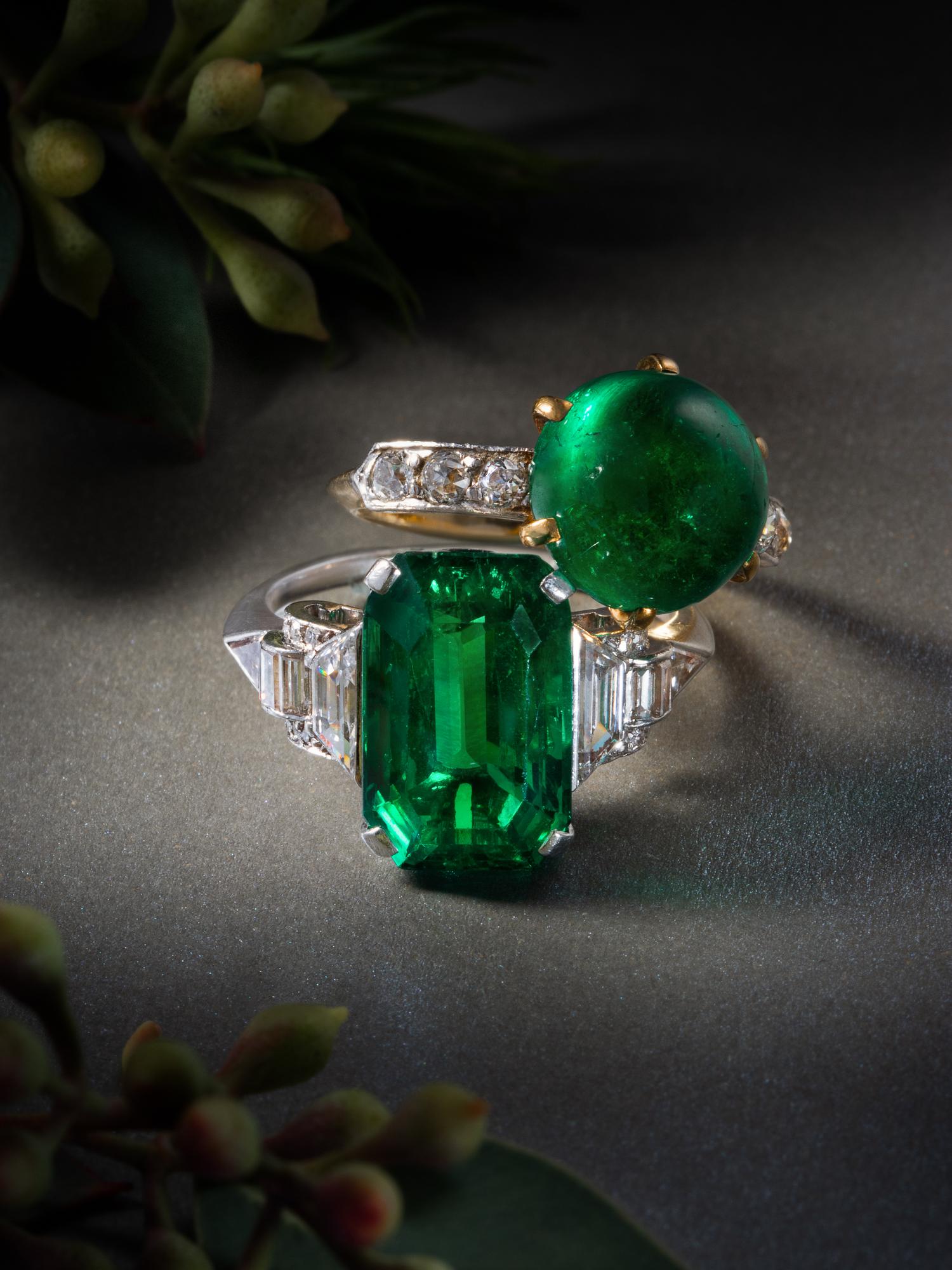 TIFFANY & CO., ANTIQUE, COLOMBIAN EMERALD AND DIAMOND RING