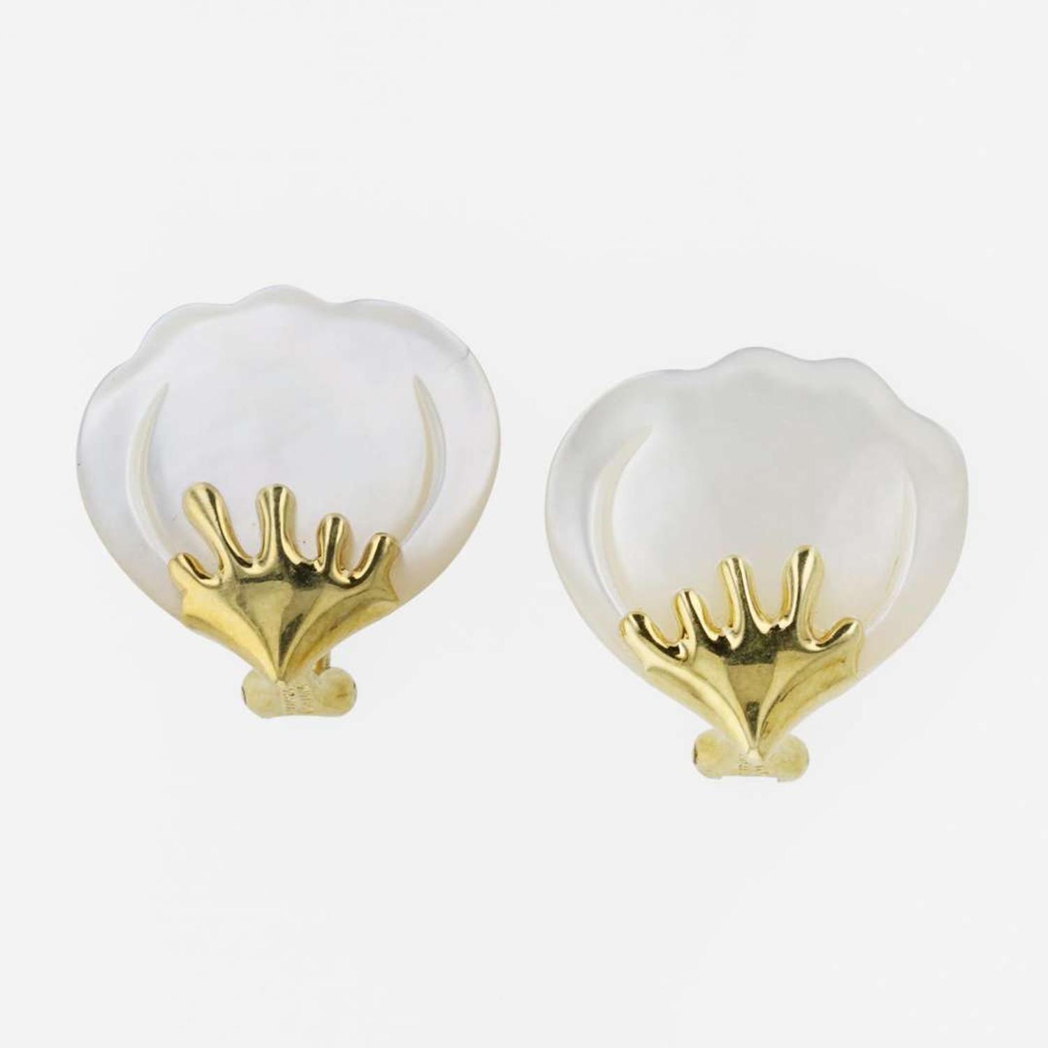 A pair of 18K yellow gold and mother of pearl ear clips, Tiffany & Co. Angela Cummings, "Petals"