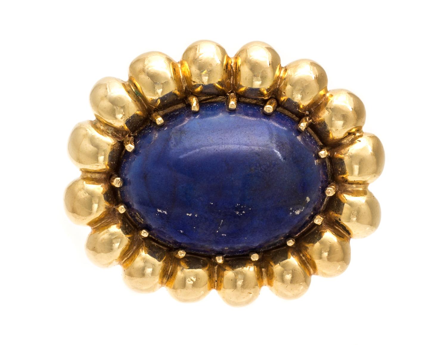 A Vintage Yellow Gold and Lapis Lazuli Bombe Ring, 16.90 dwts.