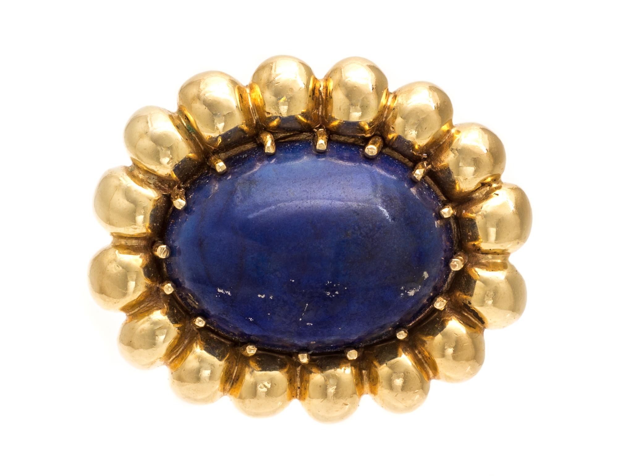 A Vintage Yellow Gold and Lapis Lazuli Bombe Ring, 16.90 dwts.
