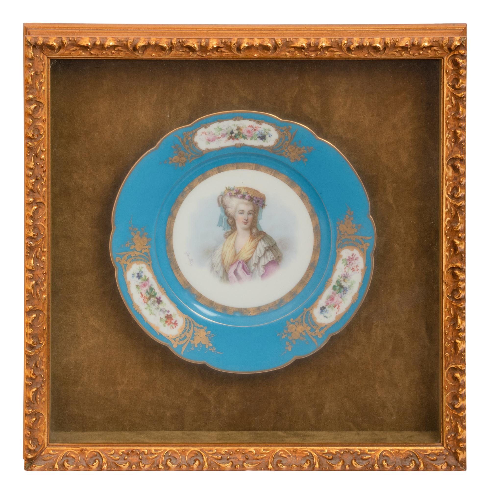 A Group of Seven Framed Sèvres Style Porcelain Plates