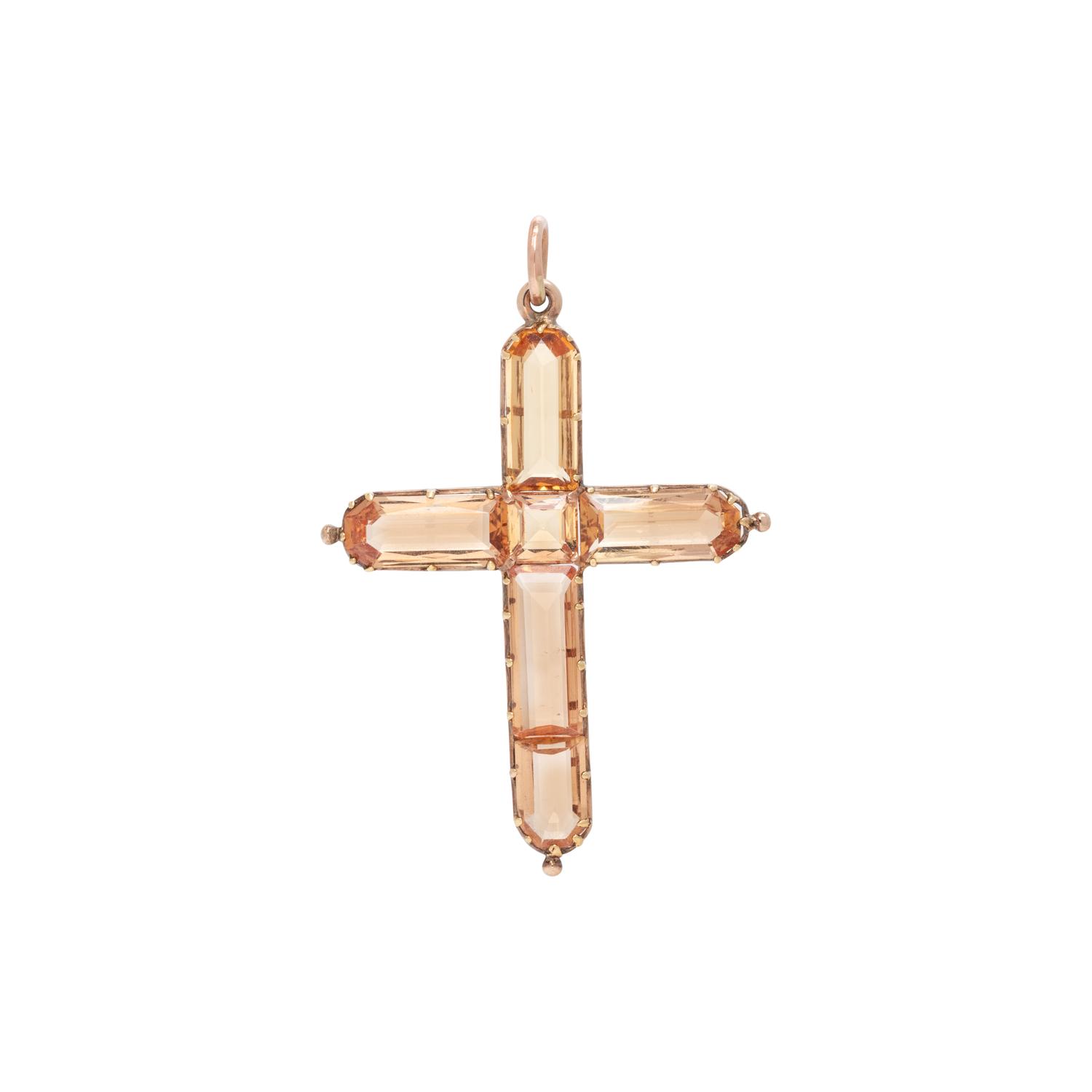 ANTIQUE, ROSE GOLD AND TOPAZ CROSS PENDANT