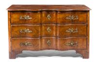 A German Kingwood, Parquetry and Gilt Bronze Mounted Commode, Height 37 x width 62 1/2 x depth 30 3/4 inches.