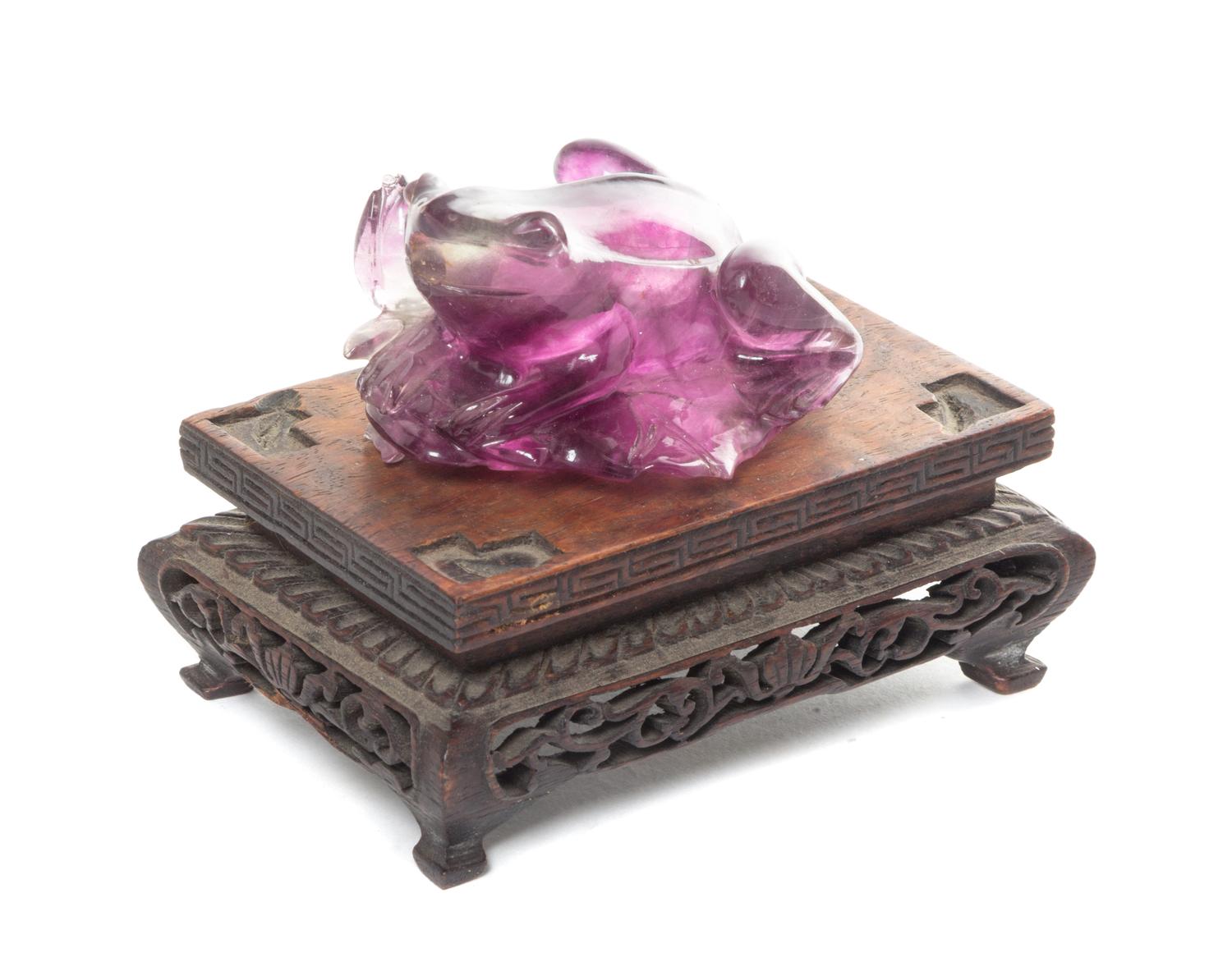 A Chinese Carved Amethyst Frog Diameter of plate 9 3/4 inches.