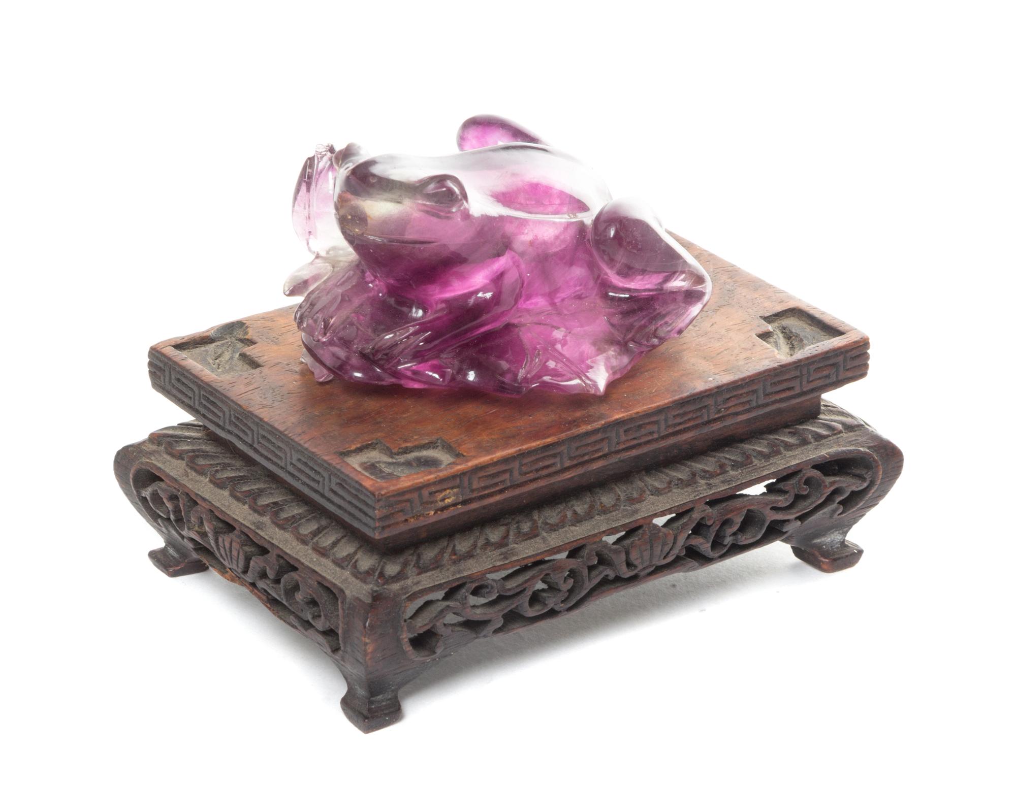 A Chinese Carved Amethyst Frog Diameter of plate 9 3/4 inches.