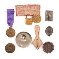 [MILITARIA]. Collection of over 75 late 19th-early 20th century medals, pinbacks, and souvenirs, with books and Civil War ephemera, including: