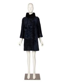 J. Mendel Navy Broadtail and Mink Coat, 2000s