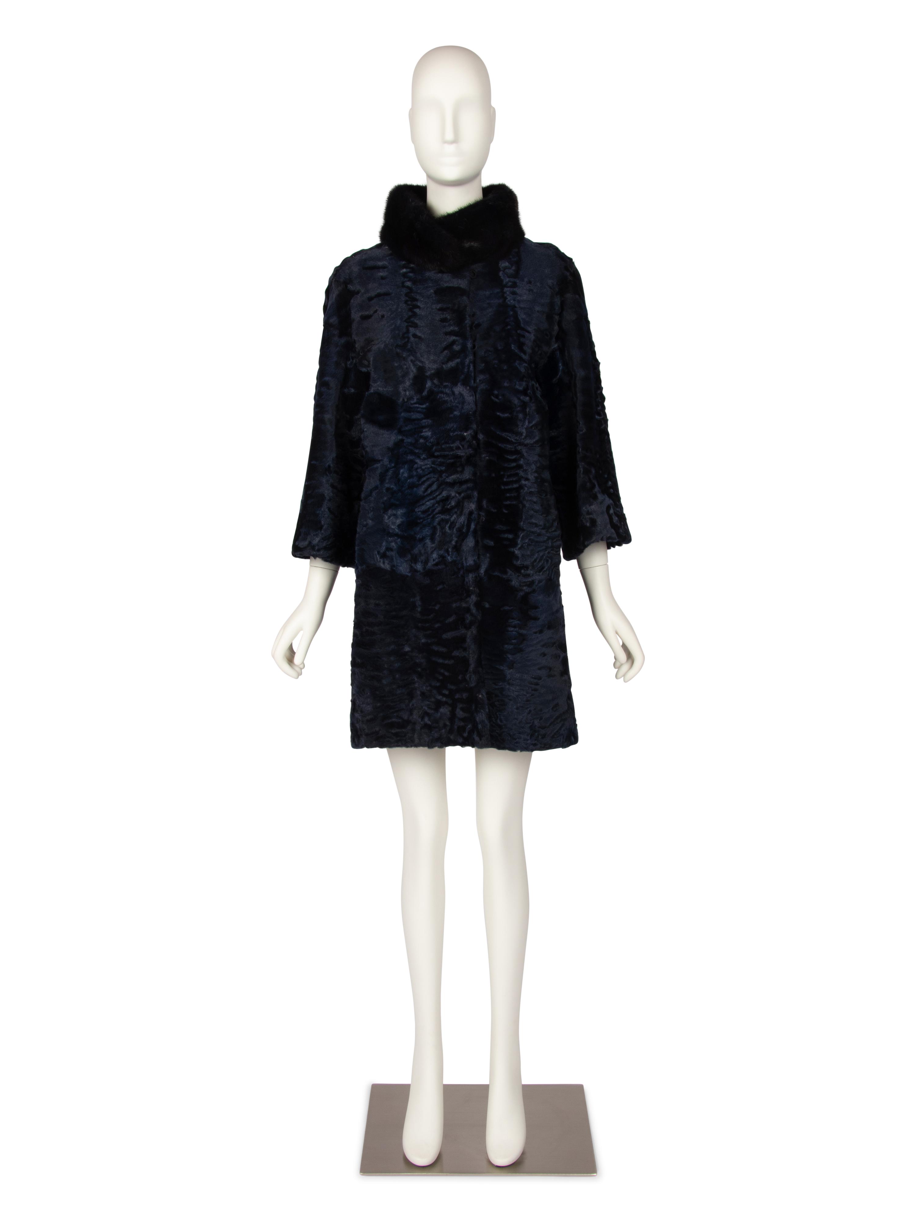J. Mendel Navy Broadtail and Mink Coat, 2000s