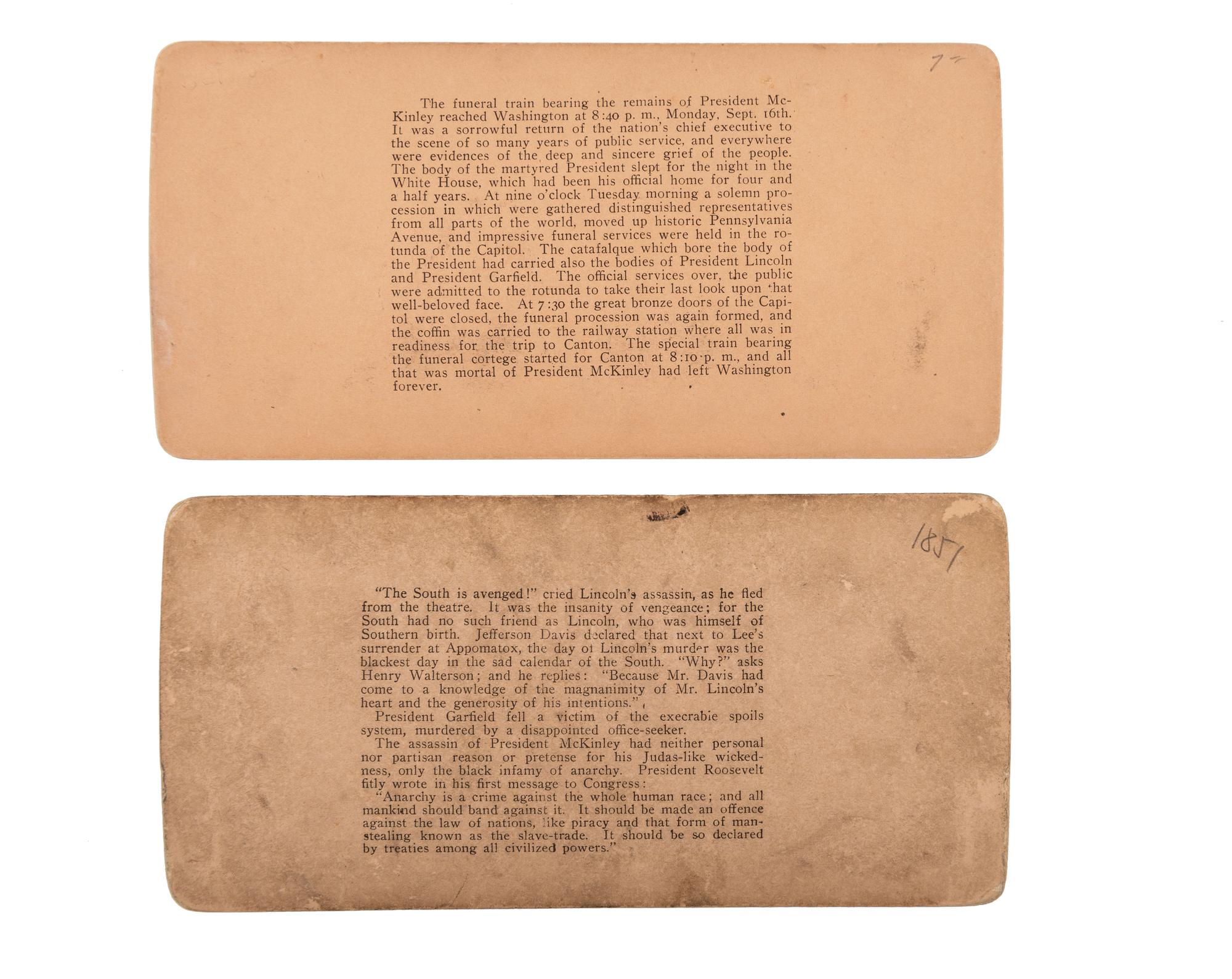 [EARLY PHOTOGRAPHY] - [POLITICS]. An extensive collection of stereoviews of Lincoln, McKinley, and Washington, DC.