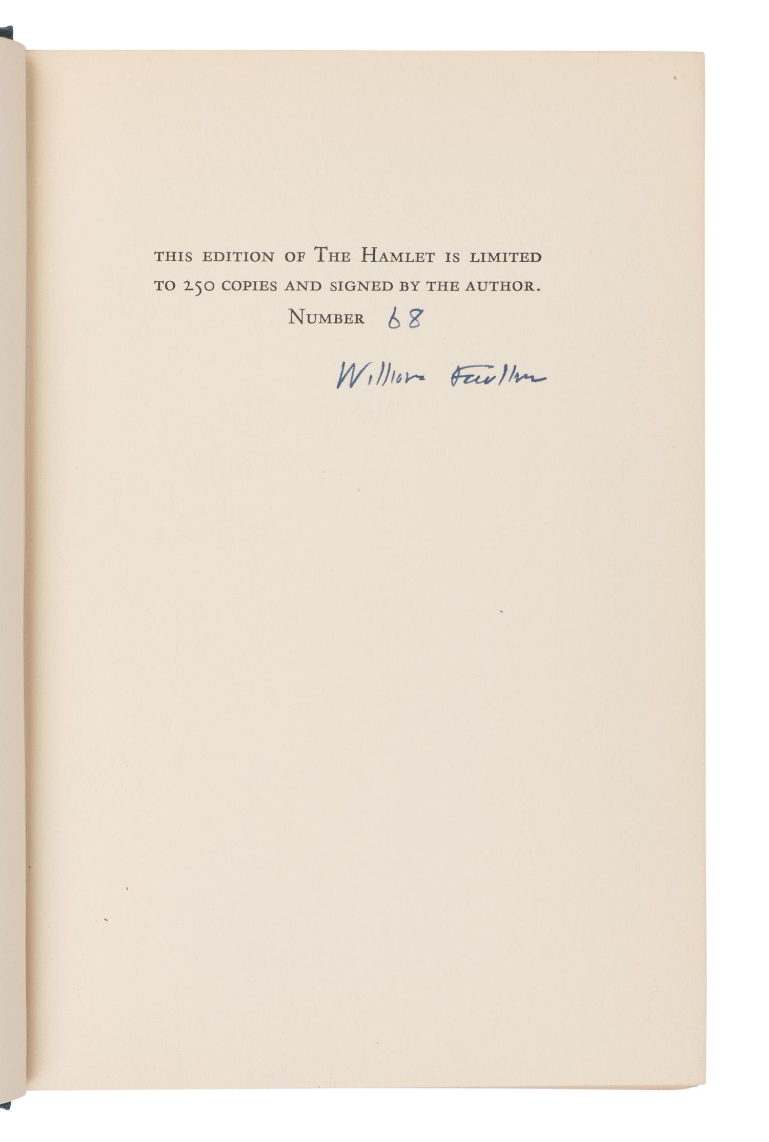FAULKNER, William (1897-1962). [The Snopes trilogy]. The Hamlet . 1940. -- The Town . 1957. -- The Mansion . 1959. New York: Random House.
