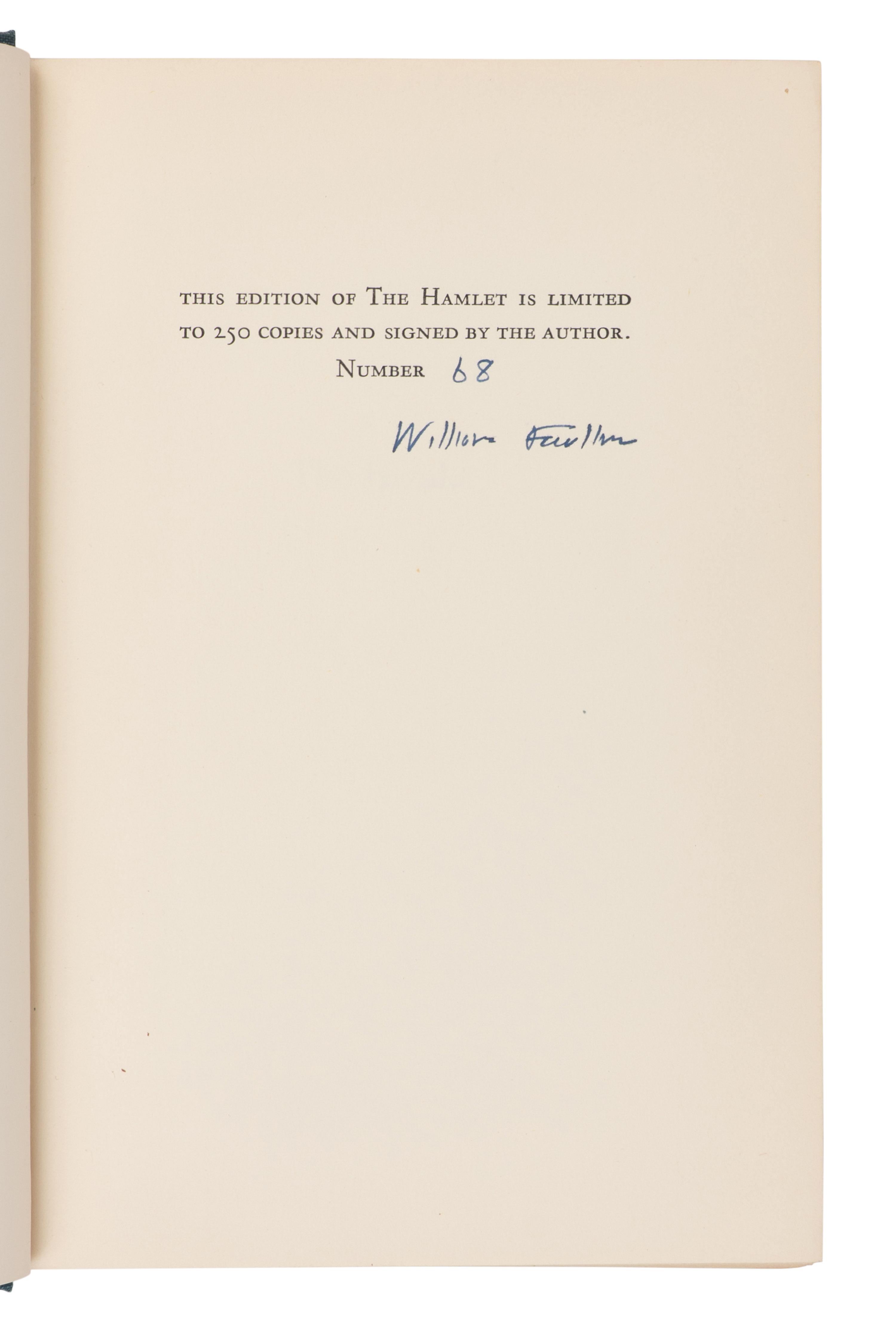 FAULKNER, William (1897-1962). [The Snopes trilogy]. The Hamlet . 1940. -- The Town . 1957. -- The Mansion . 1959. New York: Random House.