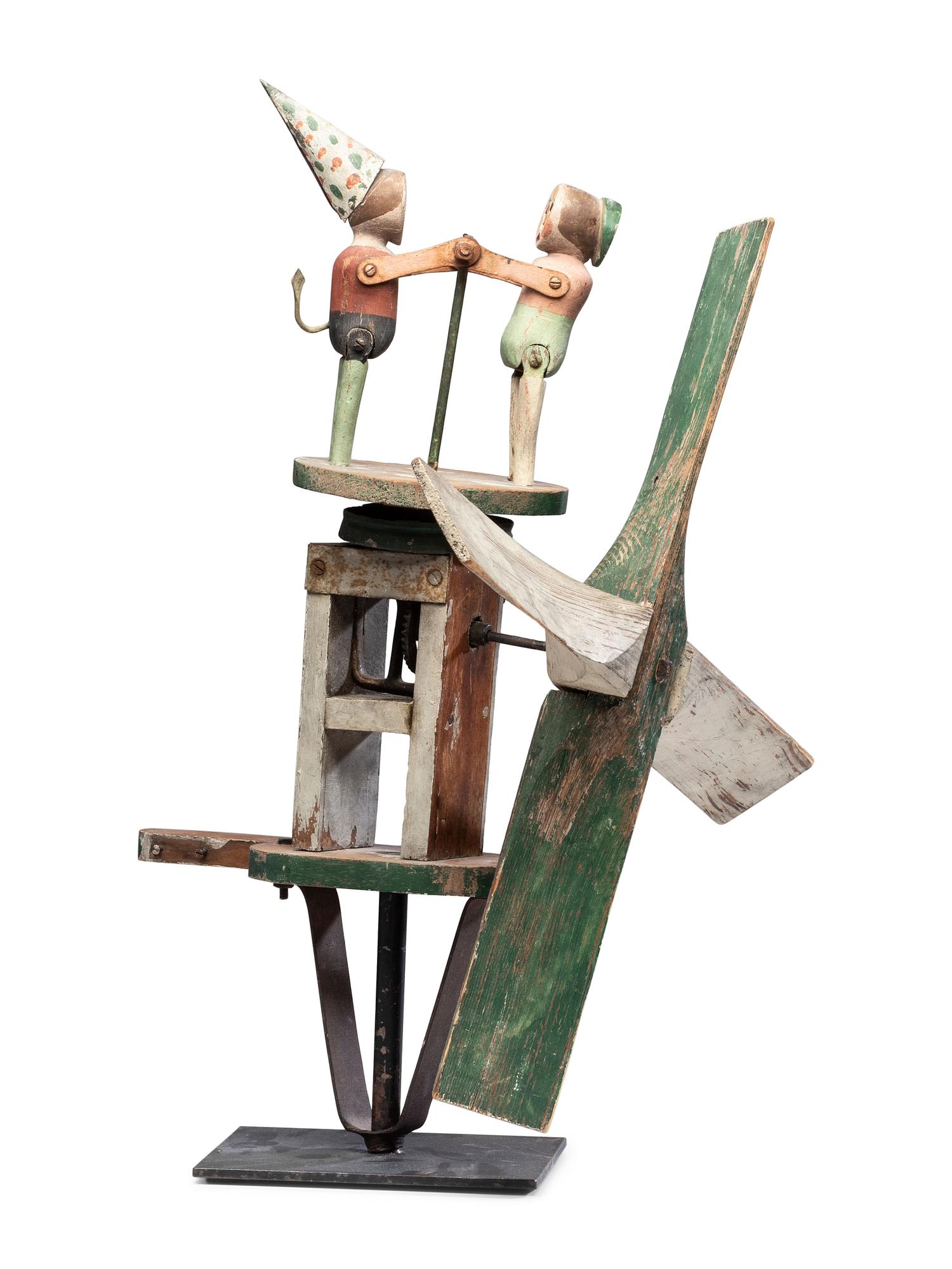 A Carved and Painted Wood Dancing Monkey Whirligig