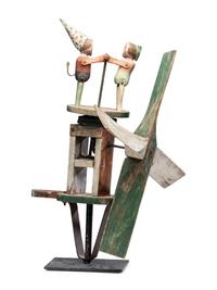 A Carved and Painted Wood Dancing Monkey Whirligig