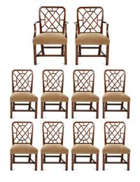 A Set of Ten Chinese Chippendale Style Mahogany Dining Chairs