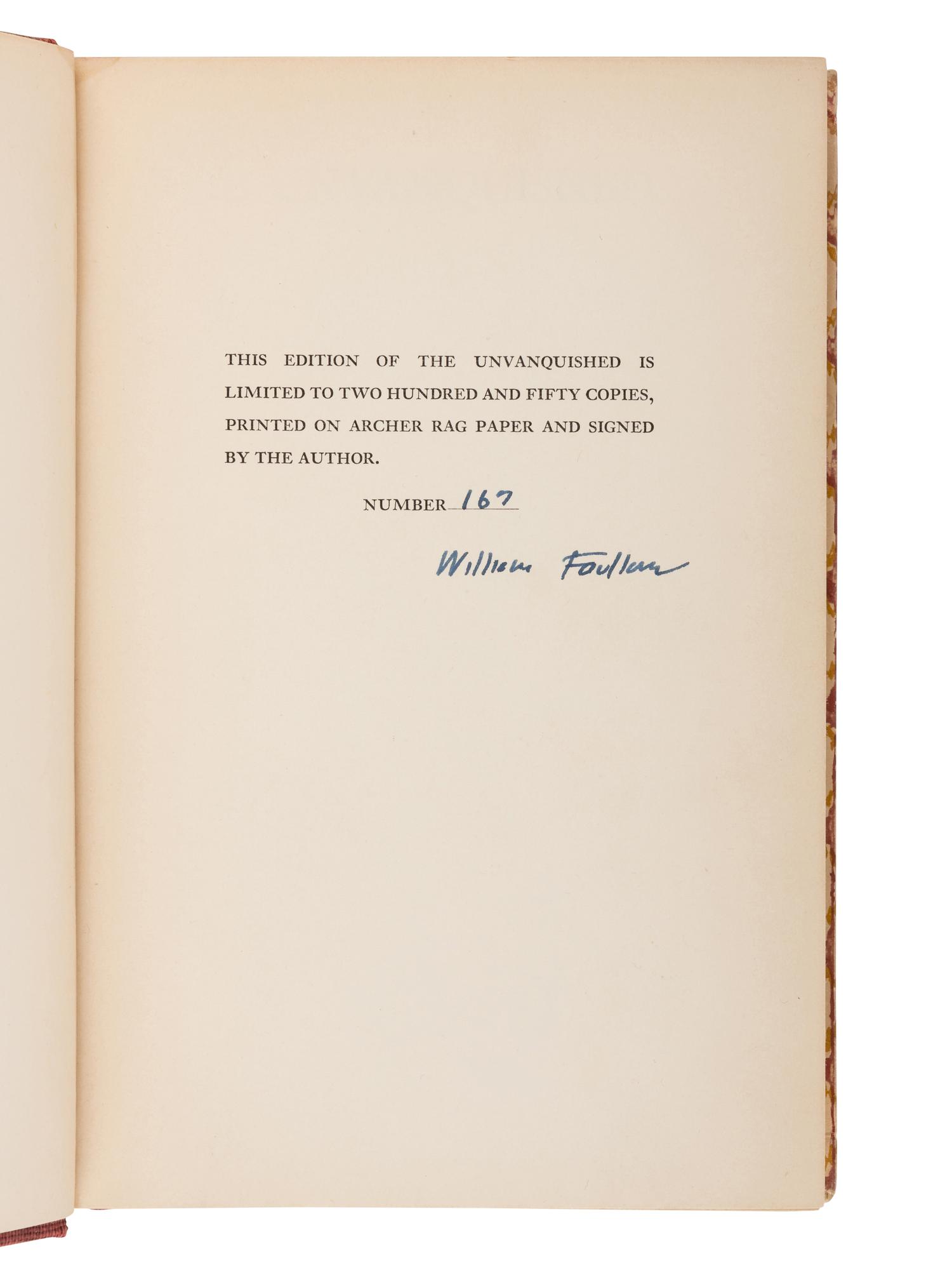 FAULKNER, William (1897-1962). The Unvanquished . New York: Random House, 1938.