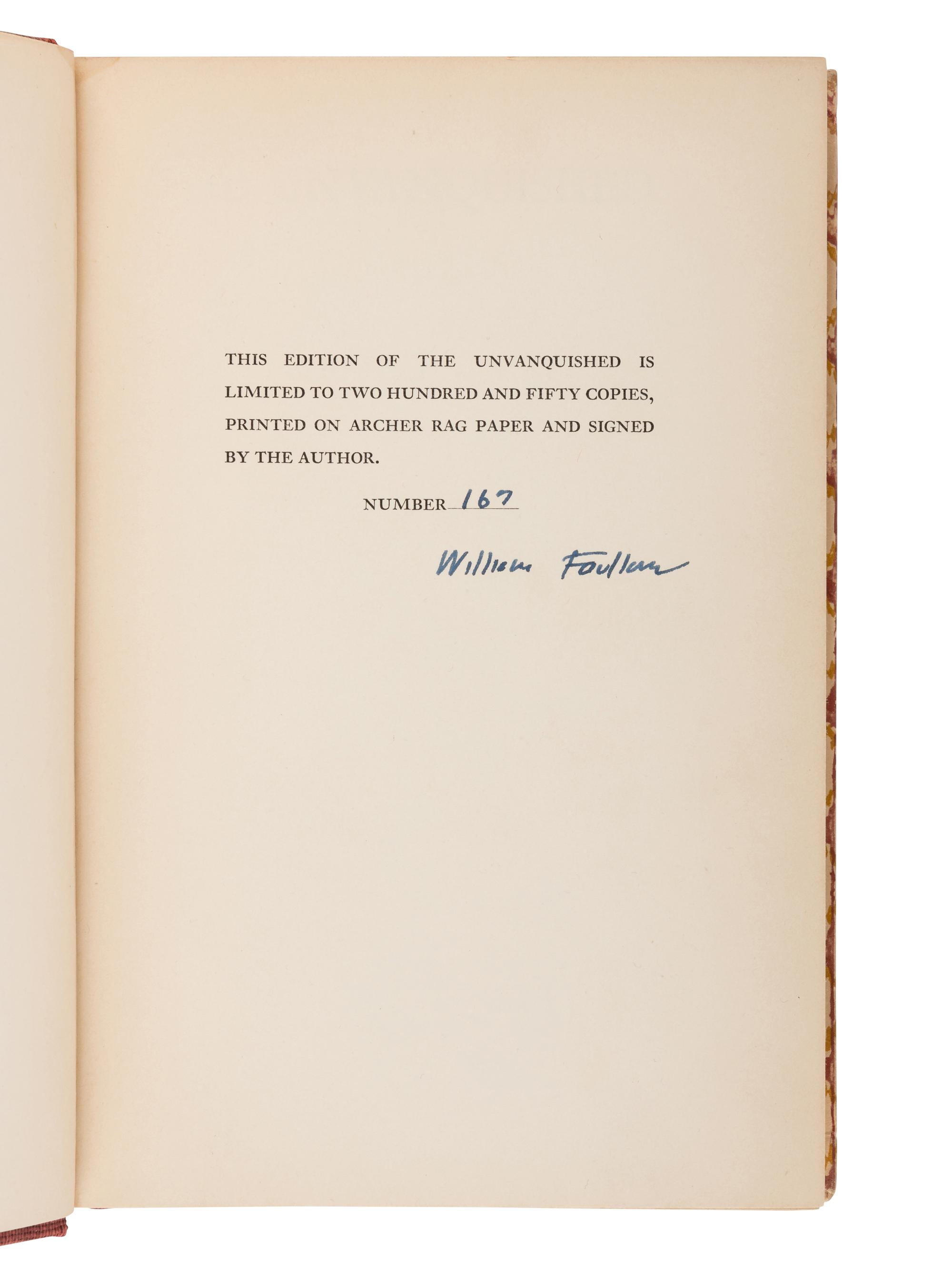 FAULKNER, William (1897-1962). The Unvanquished . New York: Random House, 1938.
