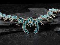 Silver and Turquoise Needle Point Squash Blossom Necklace