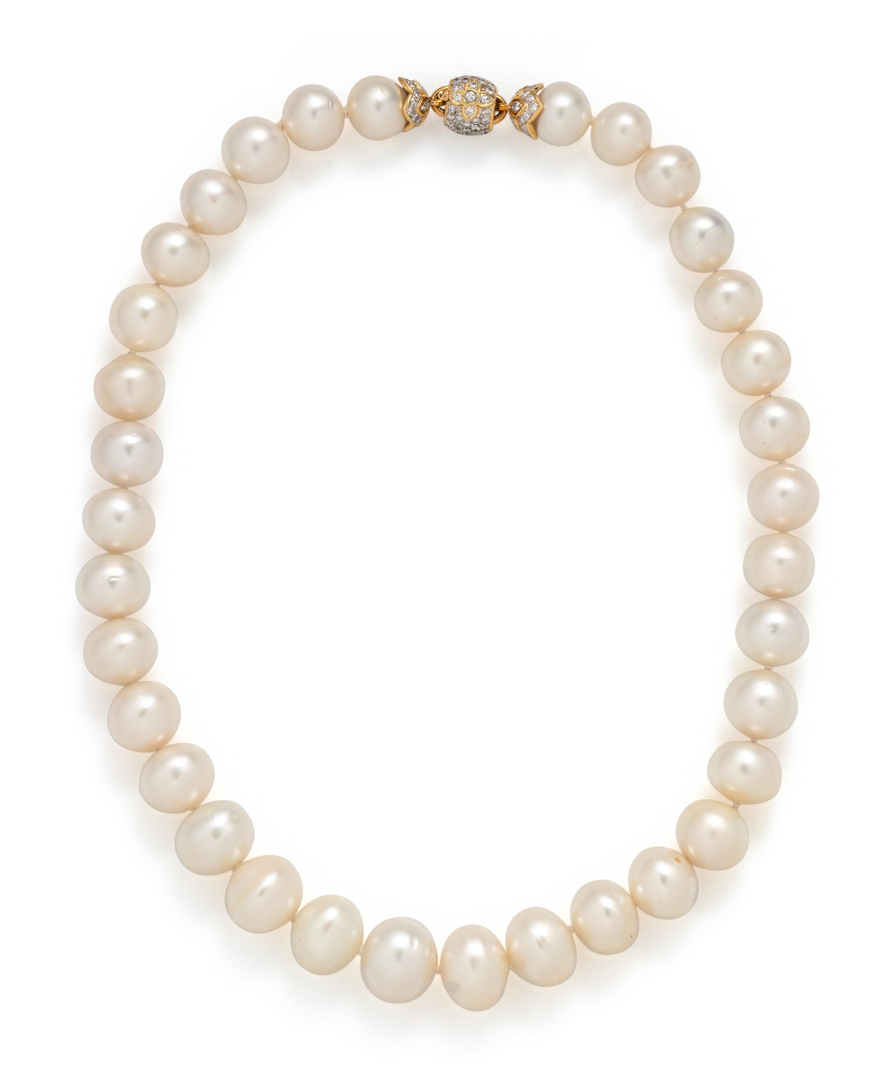 CULTURED SOUTH SEA PEARL AND DIAMOND NECKLACE