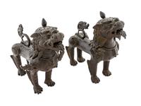 A Pair of Chinese Bronze Fu Lion Incense Burners