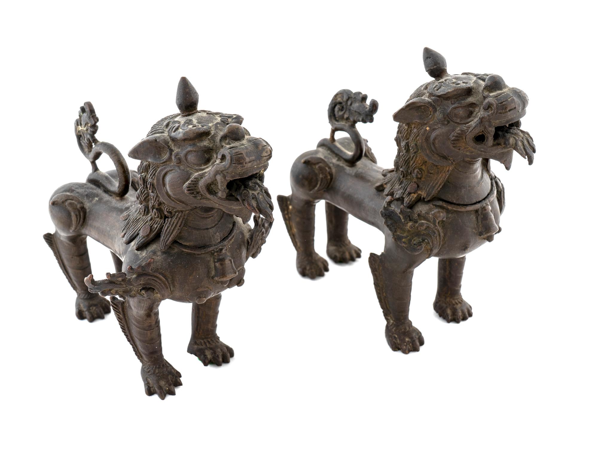 A Pair of Chinese Bronze Fu Lion Incense Burners