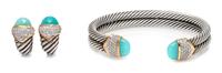 A Sterling Silver, 18 Karat Yellow Gold, Peruvian Opal and Diamond 'Capri' Demi-Parure, David Yurman, 38.70 dwts