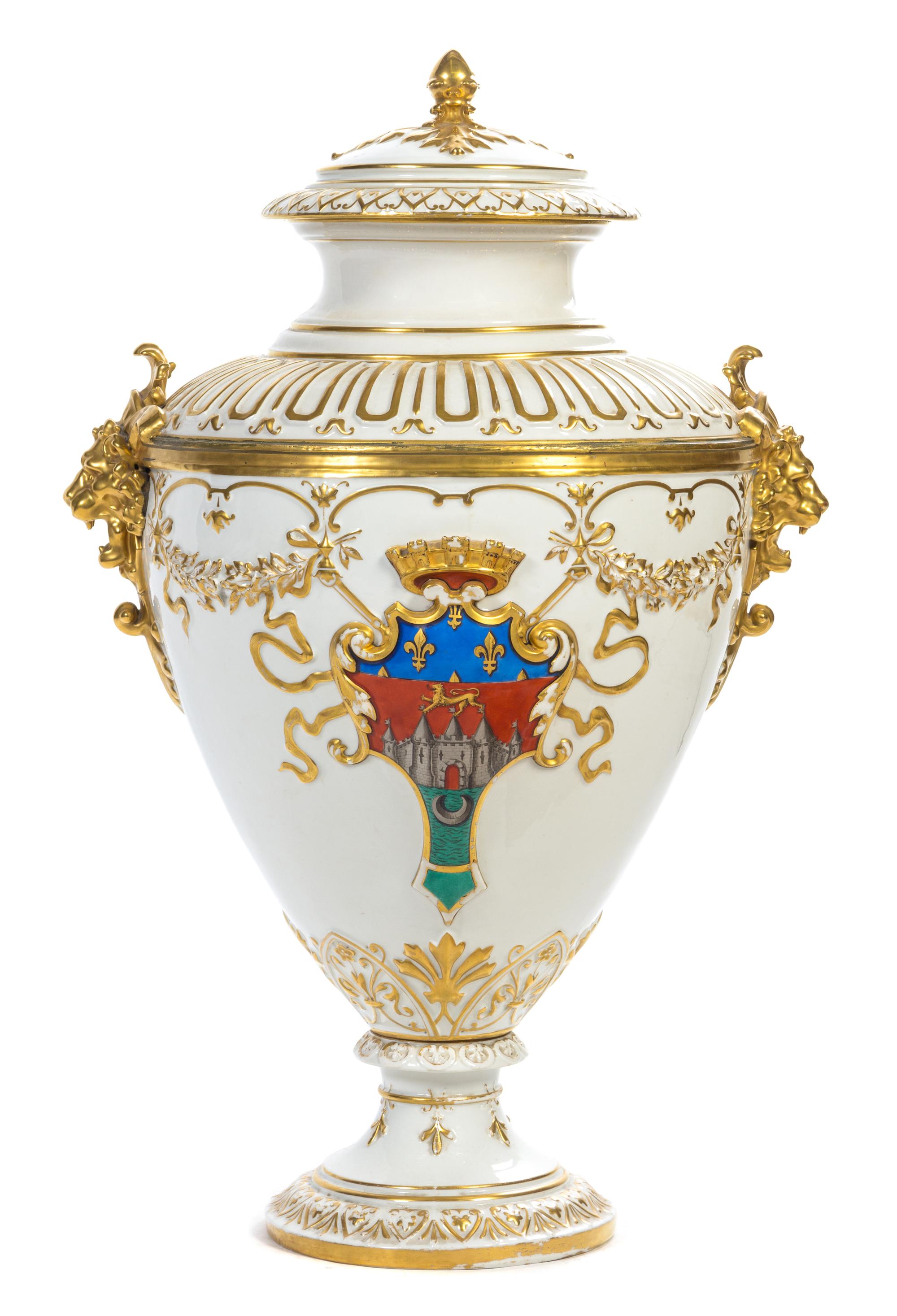 A French Porcelain Urn and Cover Height 35 inches. — W. GUERIN & CIE, 19TH CENTURY