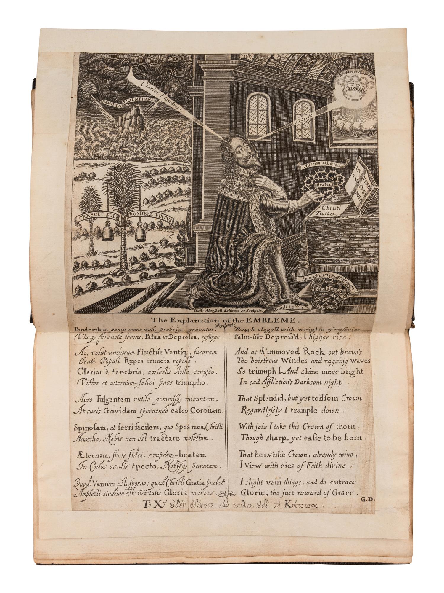 CHARLES I, King of England (1600-1649). Eikon Basilike. The Pourtraicture of His Sacred Majestie in his Solitudes and Sufferings . [London: R. Royston], 1648.
