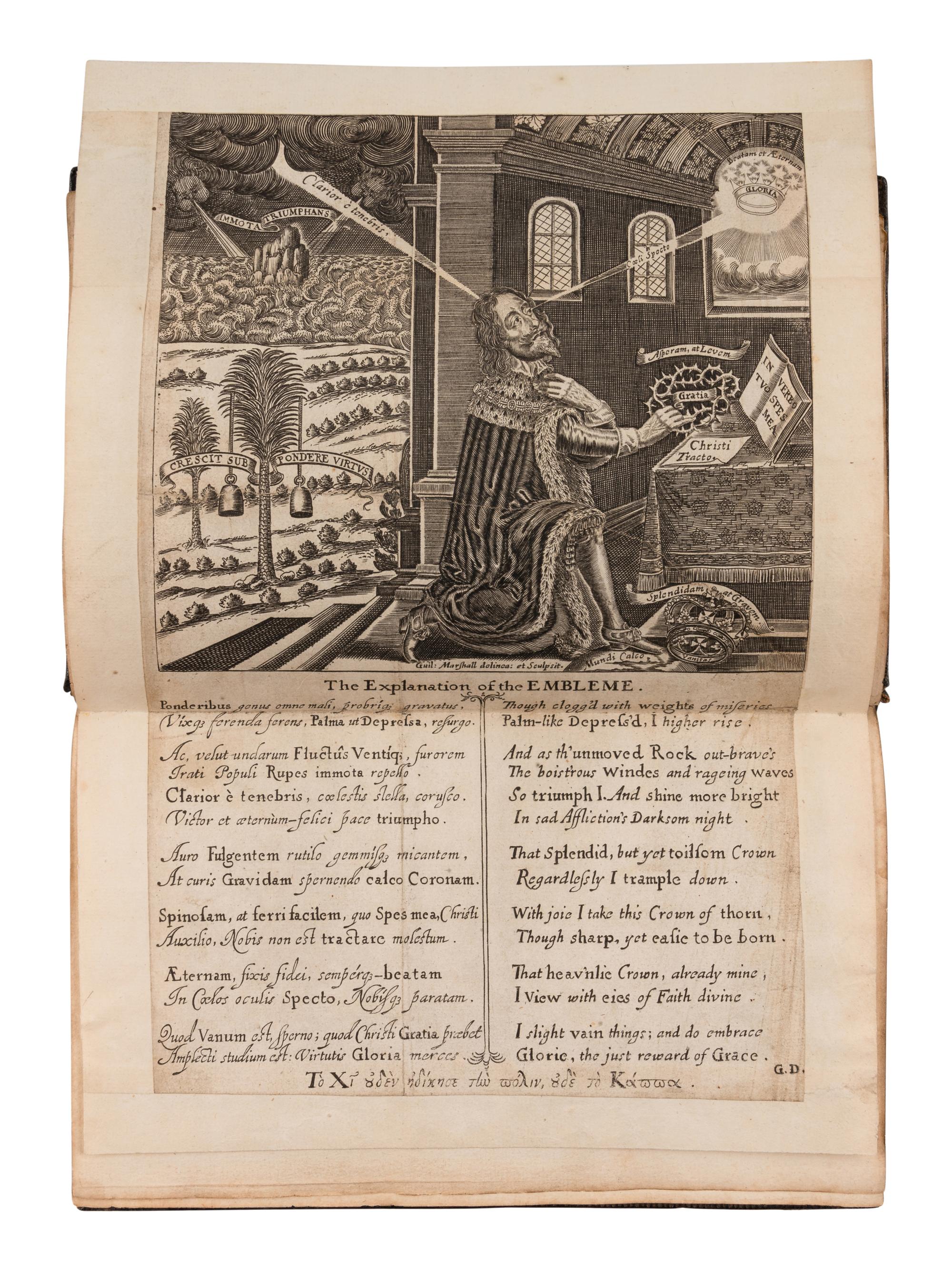 CHARLES I, King of England (1600-1649). Eikon Basilike. The Pourtraicture of His Sacred Majestie in his Solitudes and Sufferings . [London: R. Royston], 1648.