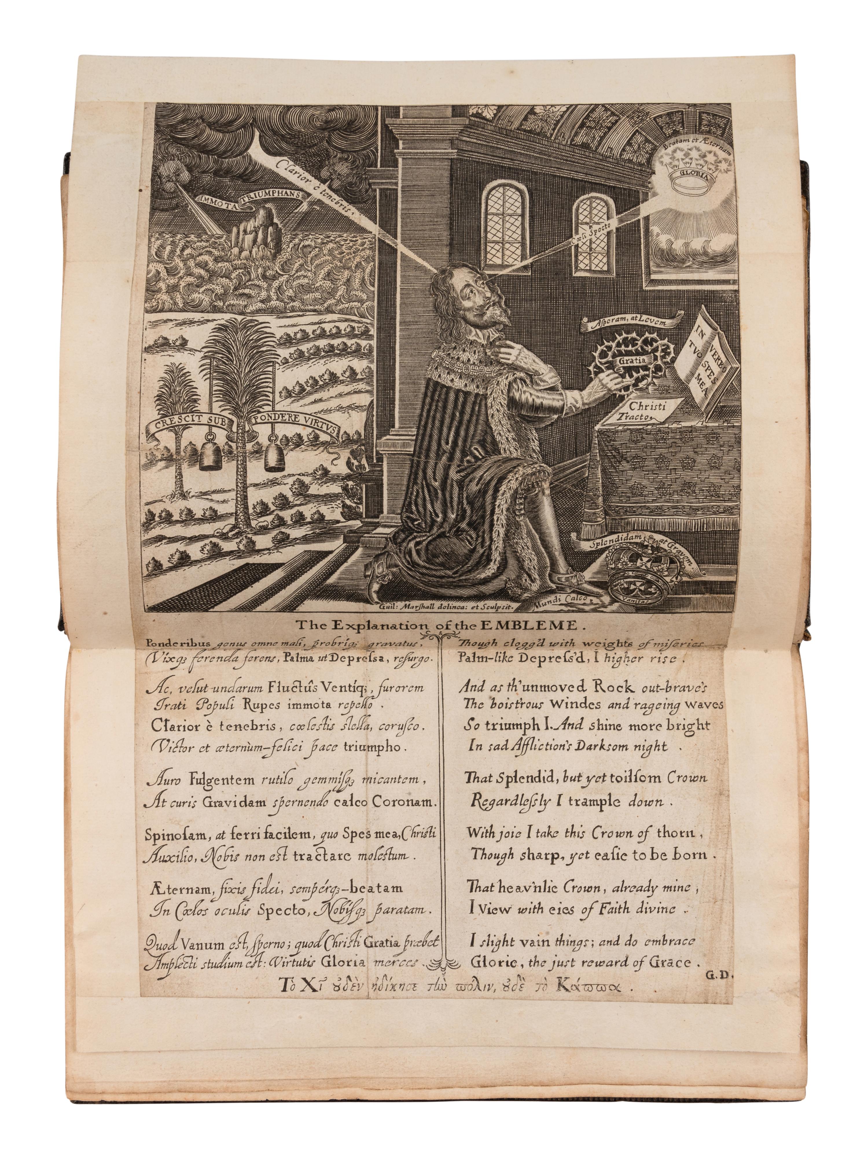 CHARLES I, King of England (1600-1649). Eikon Basilike. The Pourtraicture of His Sacred Majestie in his Solitudes and Sufferings . [London: R. Royston], 1648.