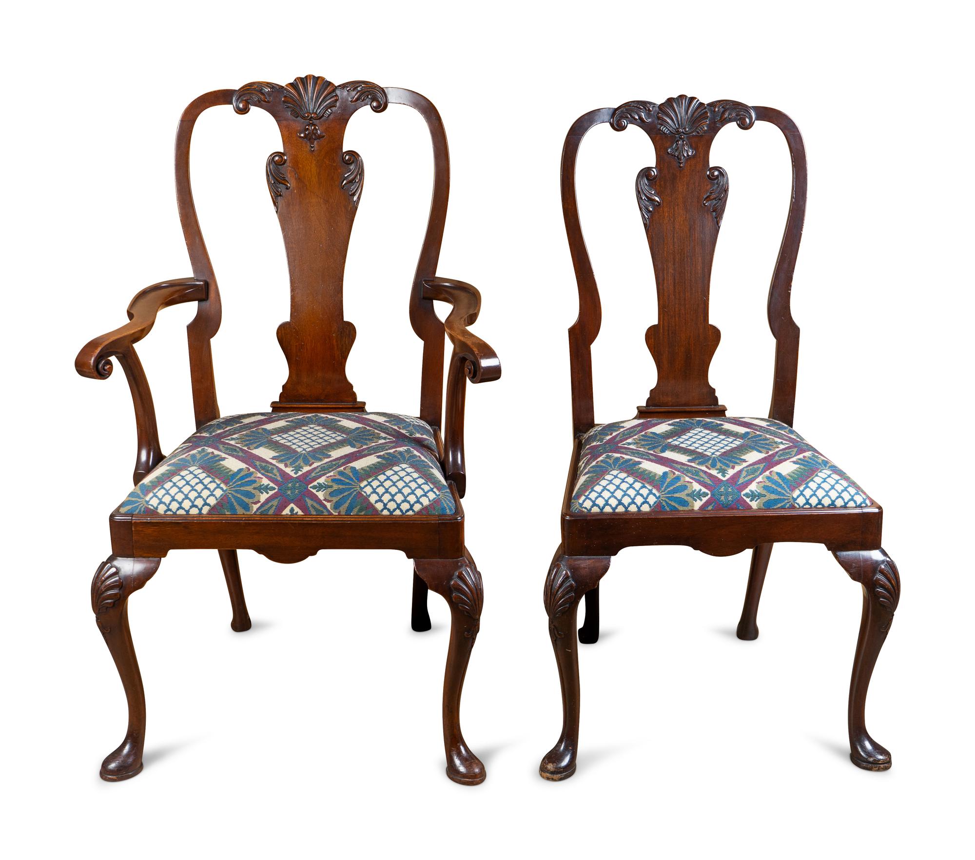 A Set of Ten Queen Anne Style Mahogany Dining Chairs — 20TH CENTURY