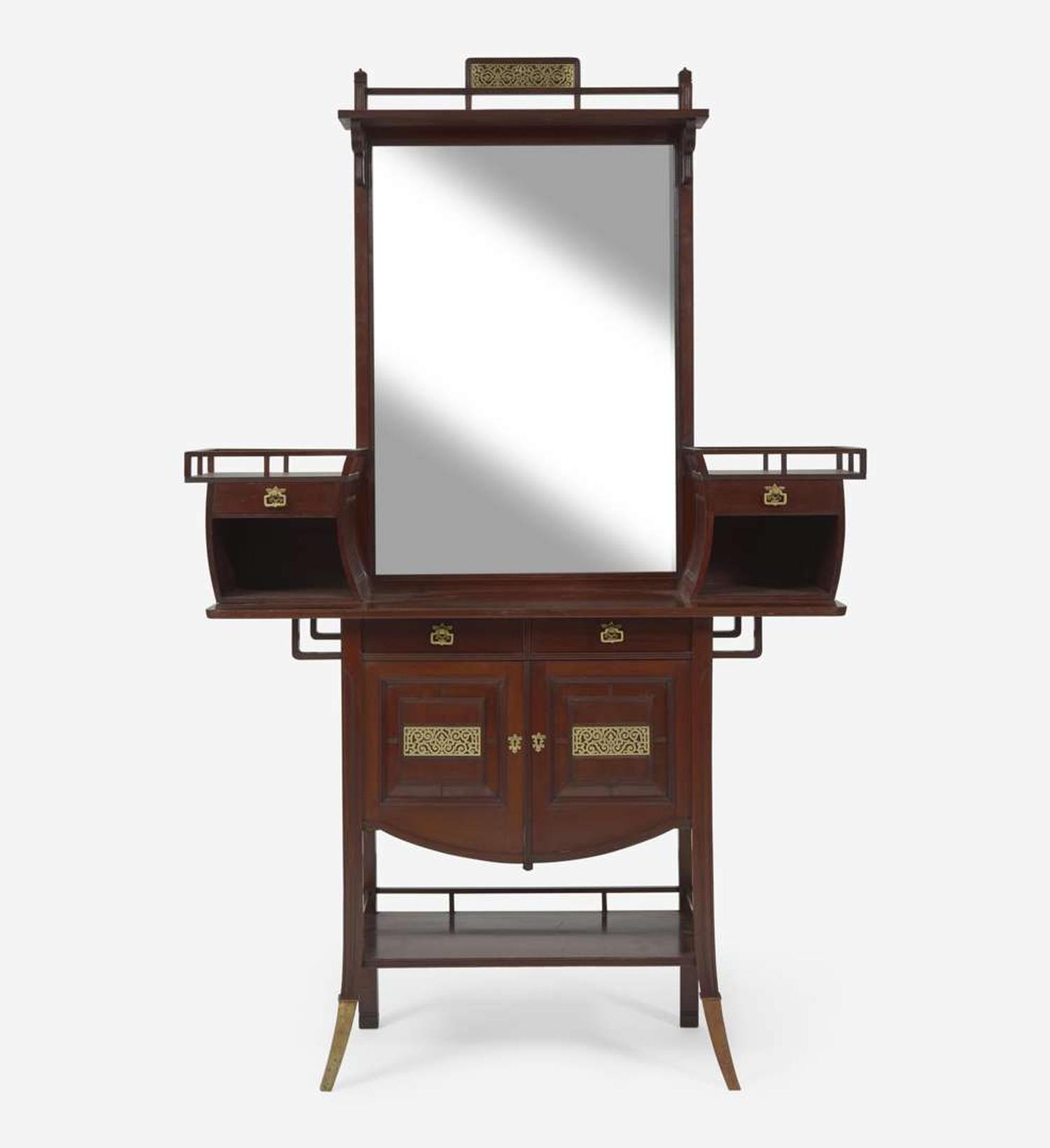 An Aesthetic mahogany "Winged Cabinet" or dressing table After E.W. Godwin (English, 1833-1886), attrib. to A.& H. Lejambre, Philadelphia, PA, circa 1880