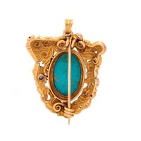 ANTIQUE, YELLOW GOLD, TURQUOISE, AND ENAMEL PENDANT/BROOCH
