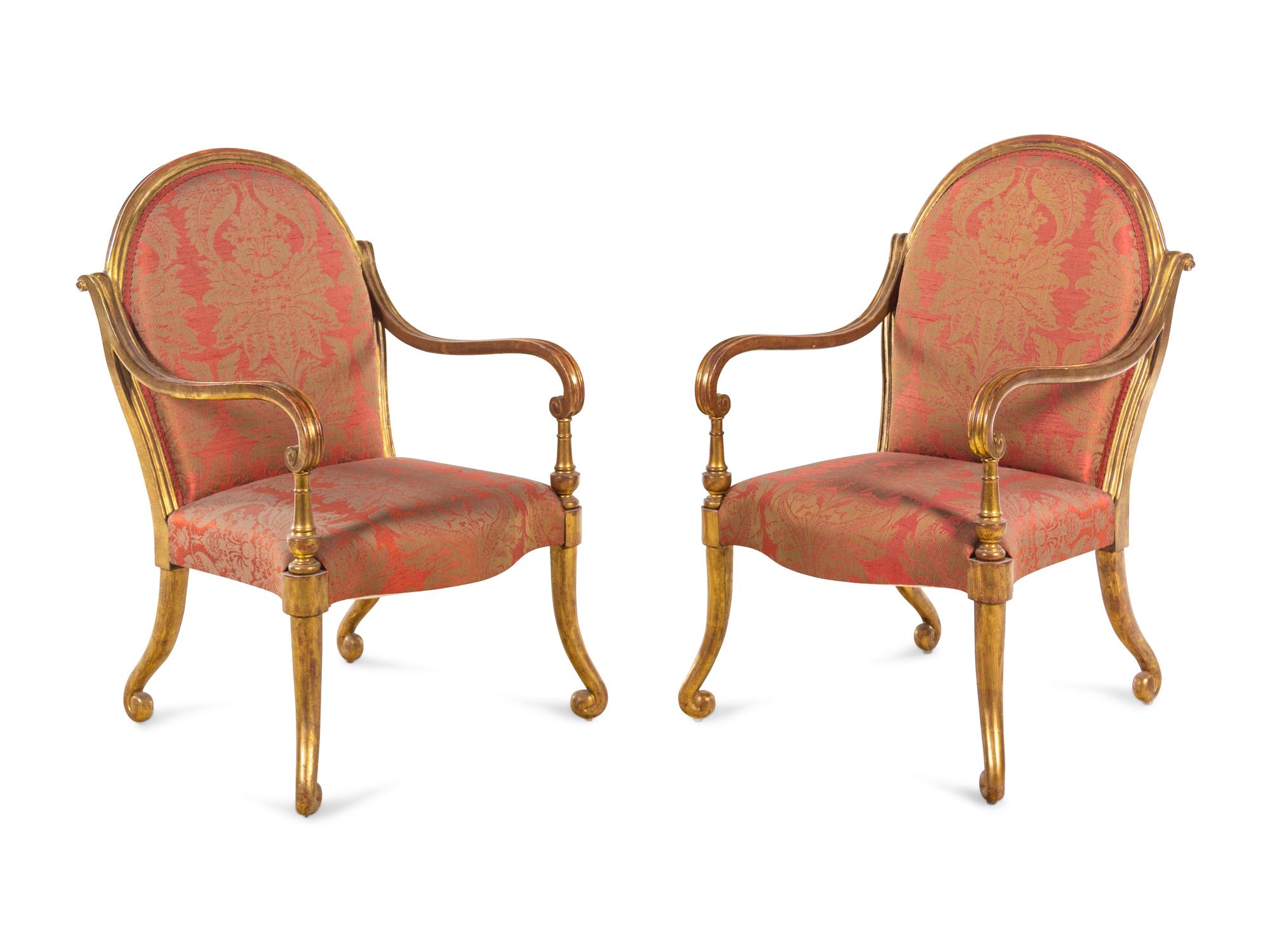 A Pair of Italian Style Giltwood Armchairs